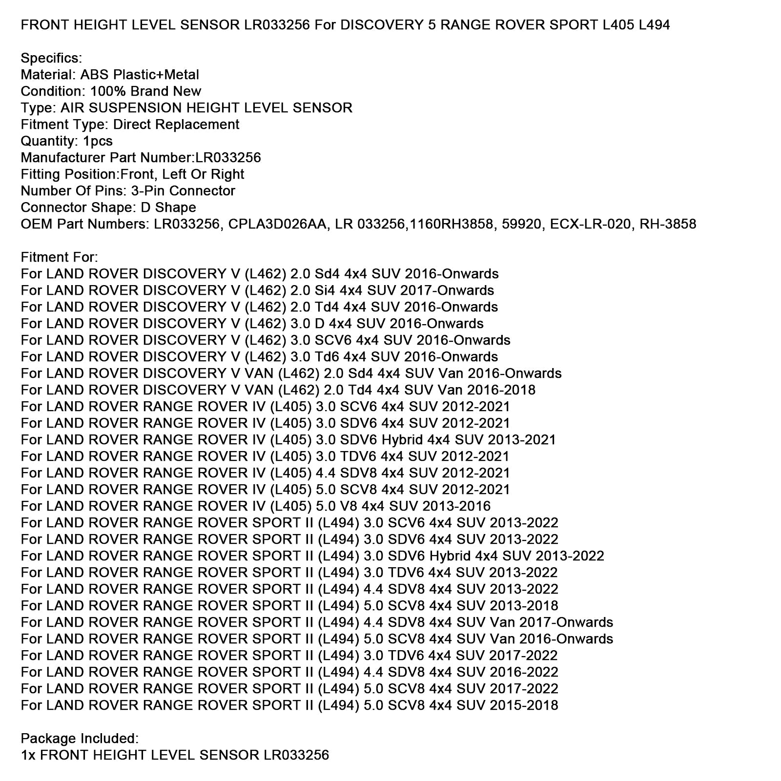 Pred LR033256 Senzor sprednje ravni za odkritje 5 Range Rover Sport L405 L494