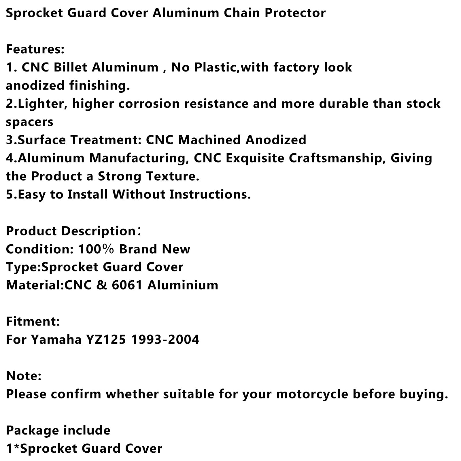 Aluminiowa ochrona i ochrona łańcucha dla Yamaha YZ125 1993-2004