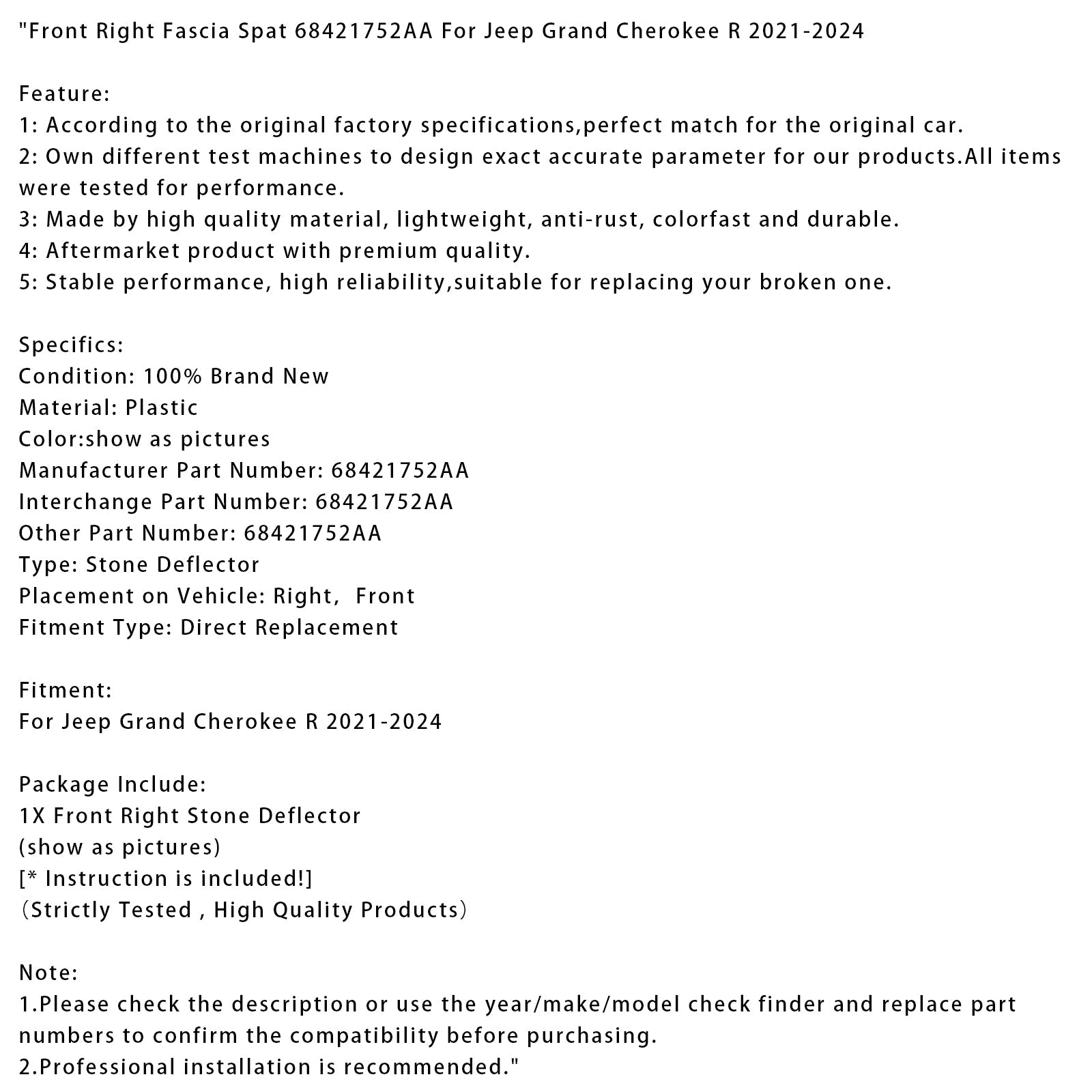 Zeleni sprednji predpomnilnik Jeep Grand Cherokee R 2021-2024 68421752AA