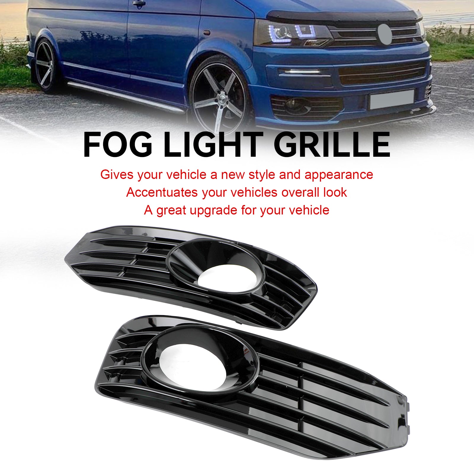 2010-2015 VW T5 T5.1 Gloss Black Fog Lamp Light Cover Insert S-line Grille