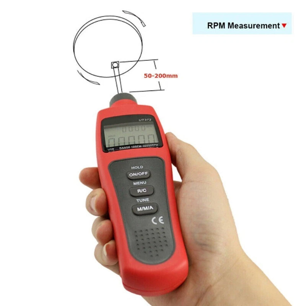 Tachymètre numérique laser sans contact UT372, mesure de vitesse de rotation jusqu'à 99 999 tr/min