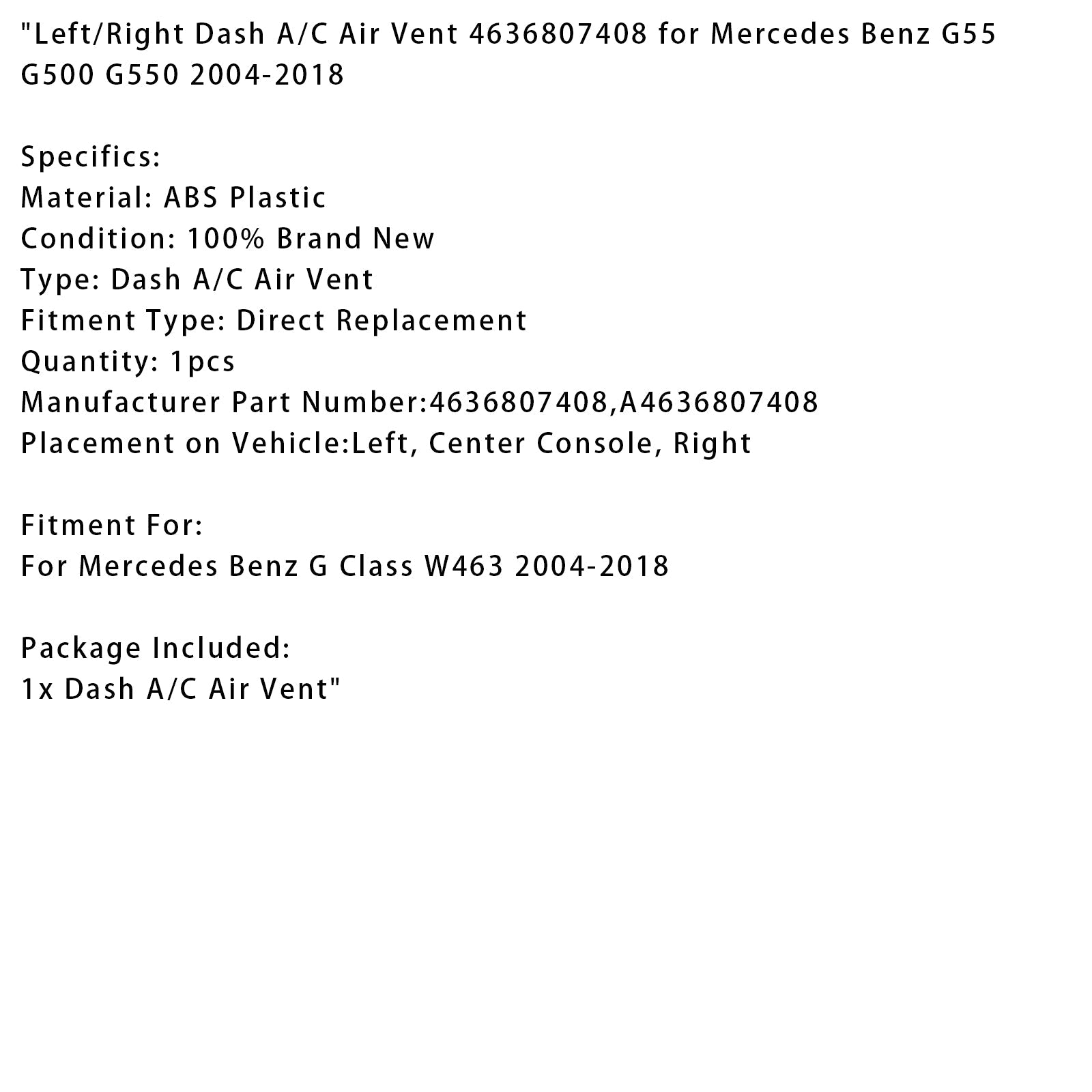 Mreža'Prezračevalna odprtina za armaturno ploščo za Mercedes Benz G55 G500 G550 2004-2018 4636807408 A4636807408