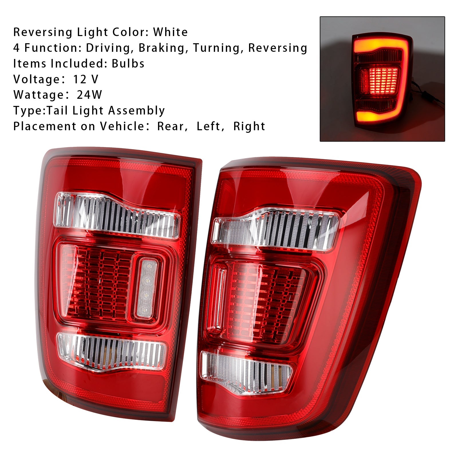Ensemble de feux arrière à DEL gauche et droit pour Dodge Ram 1500 2009-2018