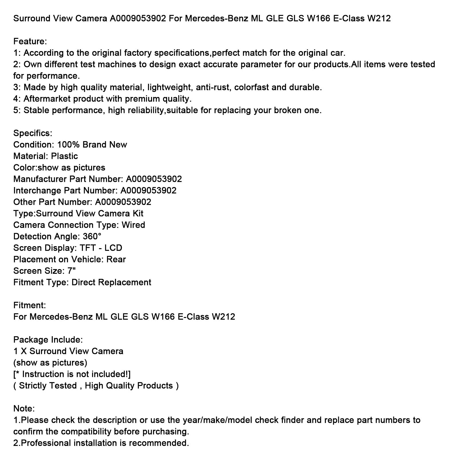 Mercedes-Benz ML GLE GLS kamera za pogled okoli vozila W166 Razred E W212 A0009053902