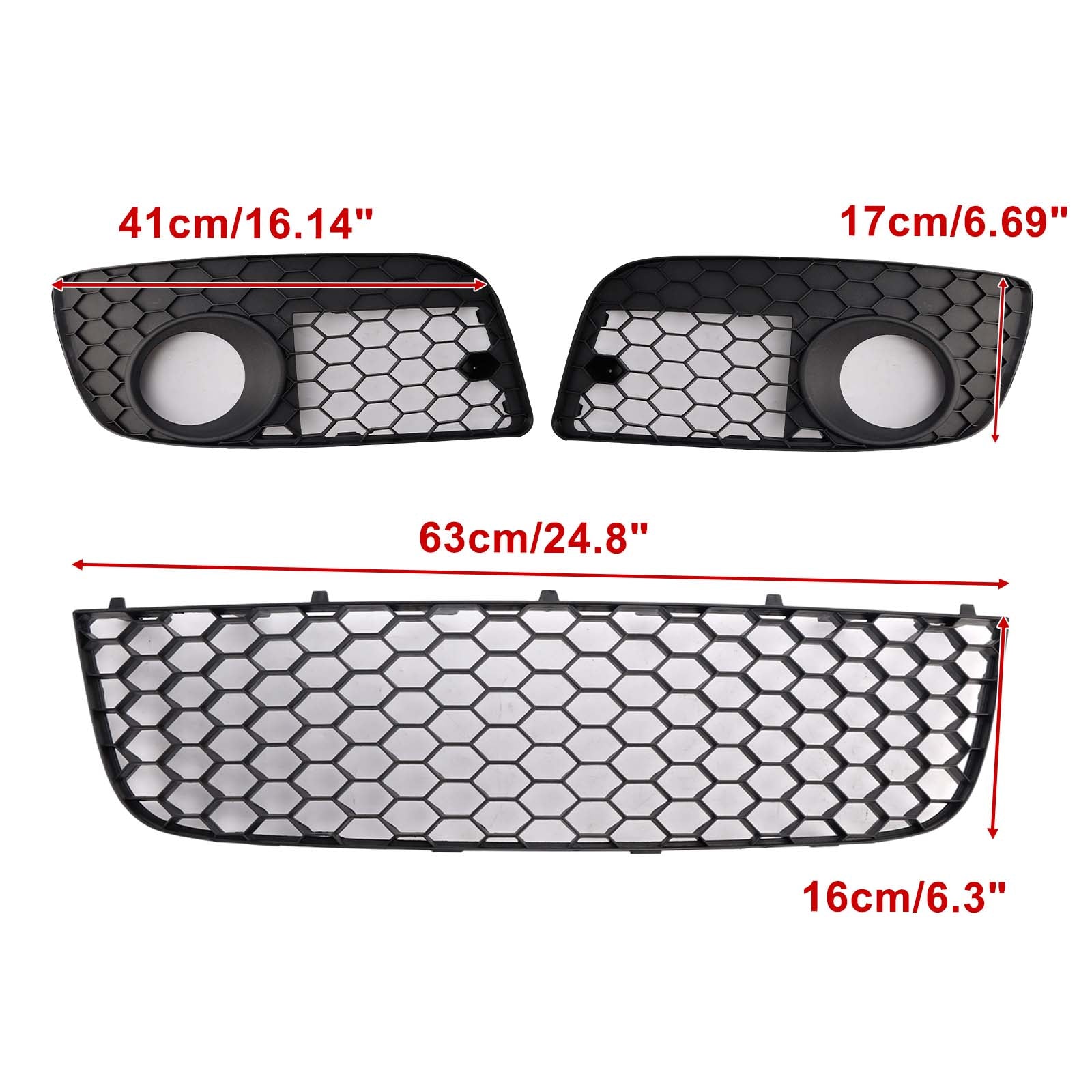 Griglia inferiore del paraurti anteriore + copertura fendinebbia (3 pezzi) per VW Golf MK5 GTI (2006-2009)