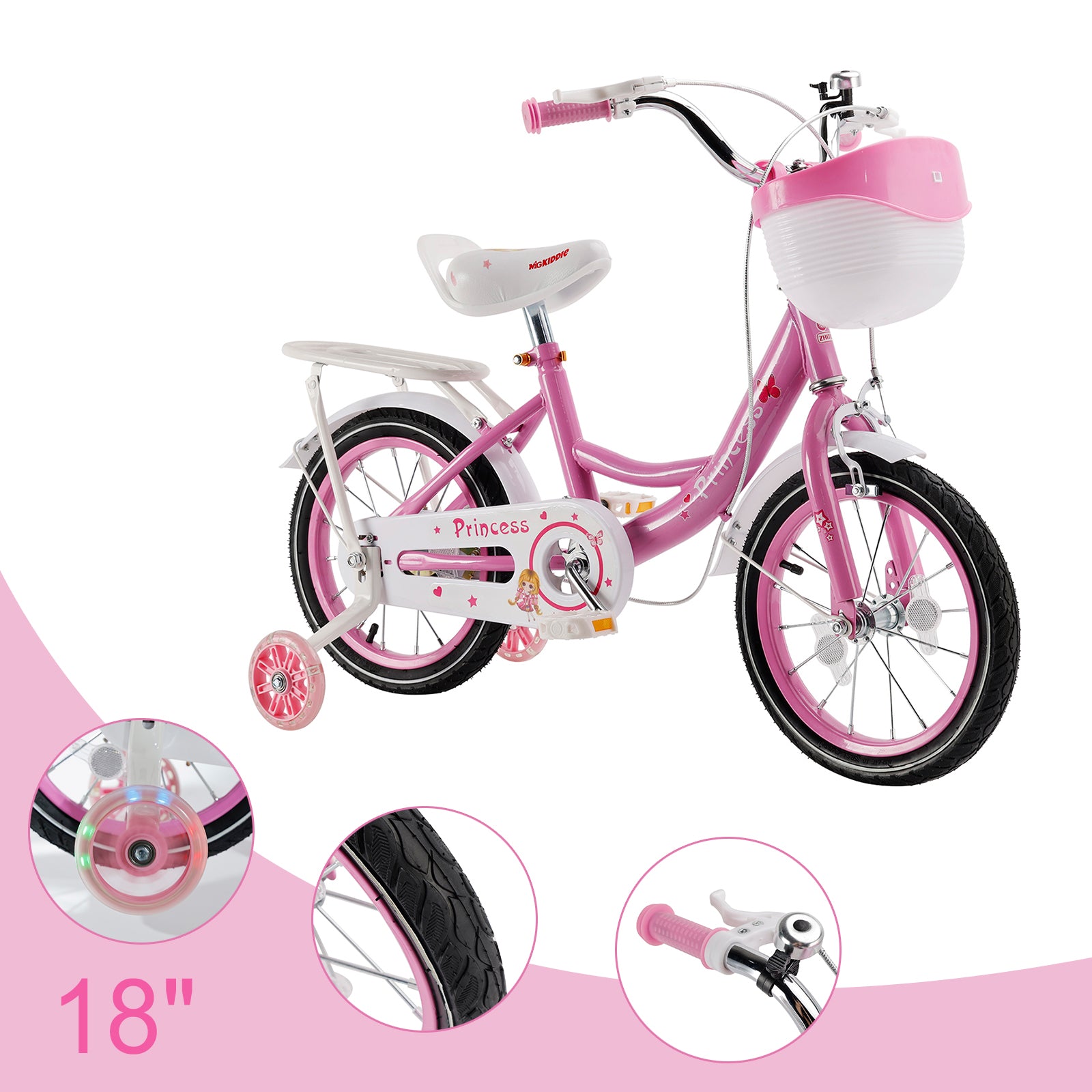 Bicicleta de princesa evolutiva de 18 pulgadas - Manejo ajustable y silla de montar - rosa y morado - Garantía