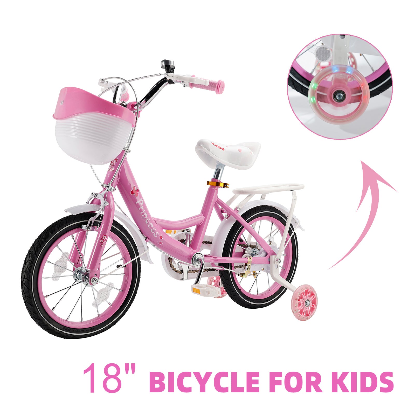 Bicicleta de princesa evolutiva de 18 pulgadas - Manejo ajustable y silla de montar - rosa y morado - Garantía
