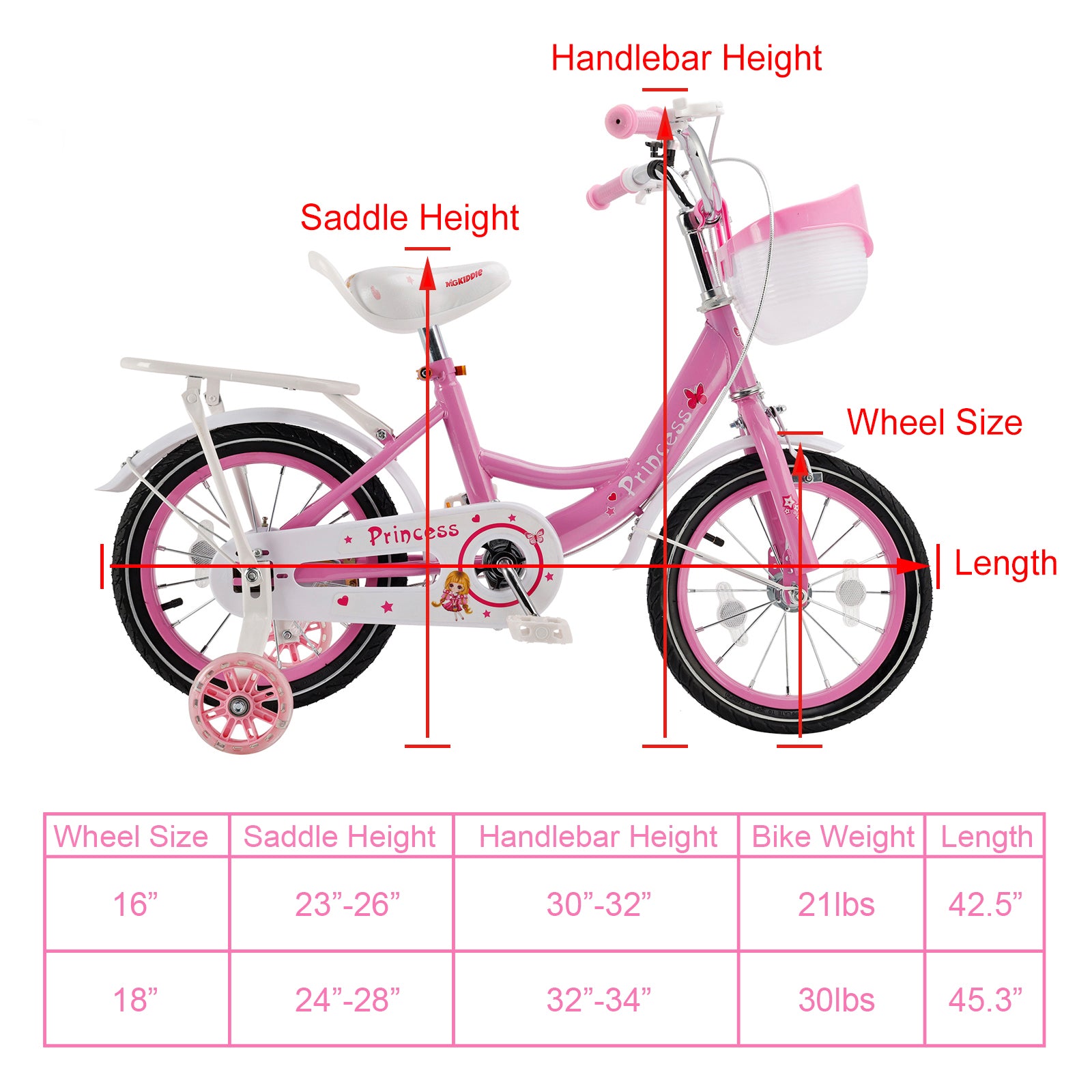 Bicicleta de princesa evolutiva de 18 pulgadas - Manejo ajustable y silla de montar - rosa y morado - Garantía