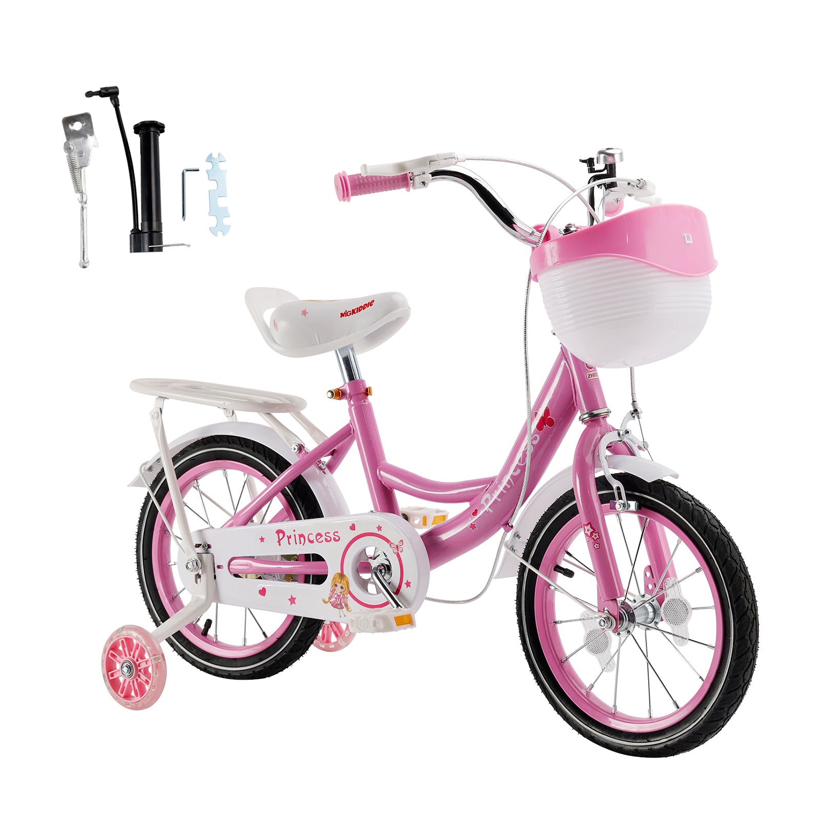 Bicicleta de princesa evolutiva de 18 pulgadas - Manejo ajustable y silla de montar - rosa y morado - Garantía