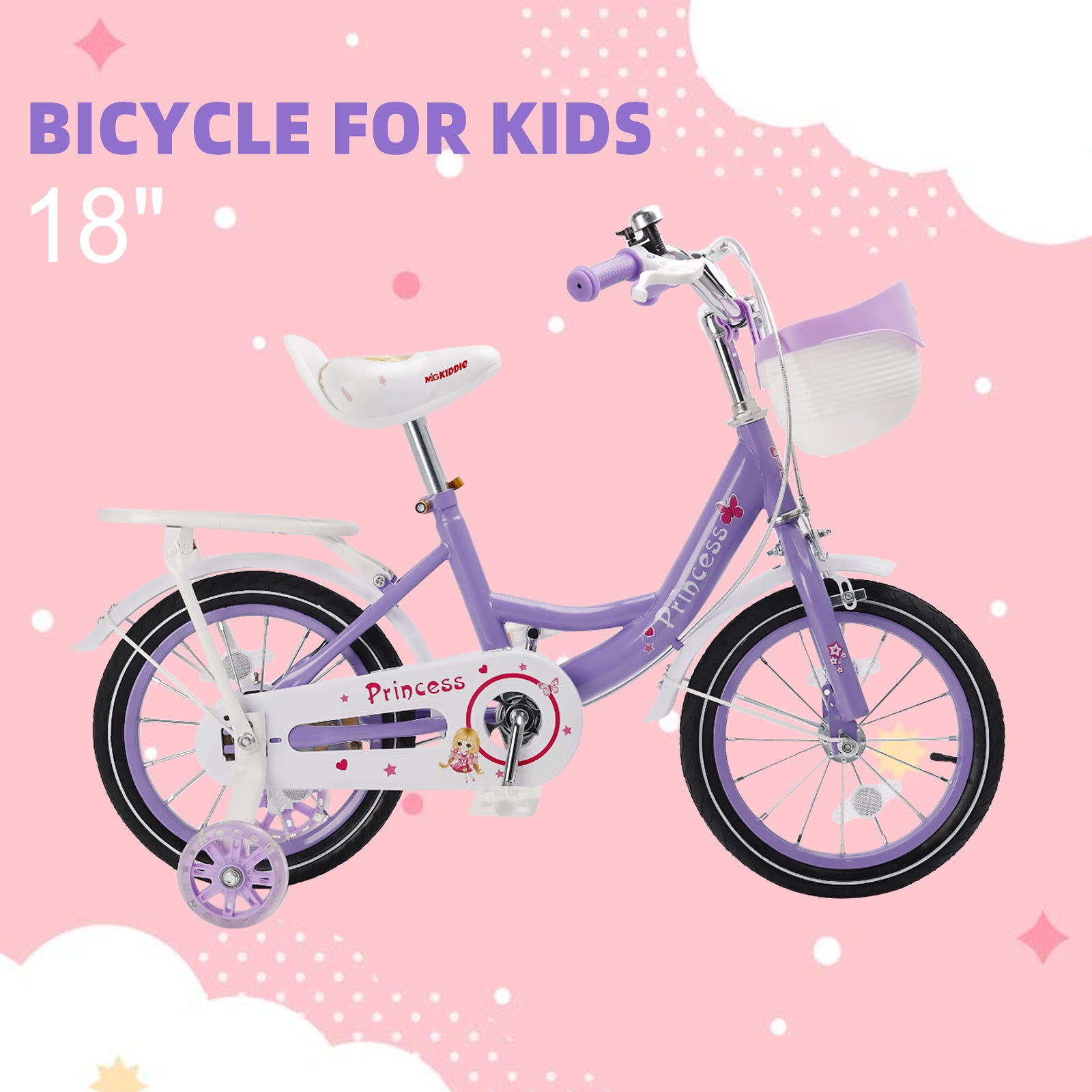 Bicicleta de princesa evolutiva de 18 pulgadas - Manejo ajustable y silla de montar - rosa y morado - Garantía