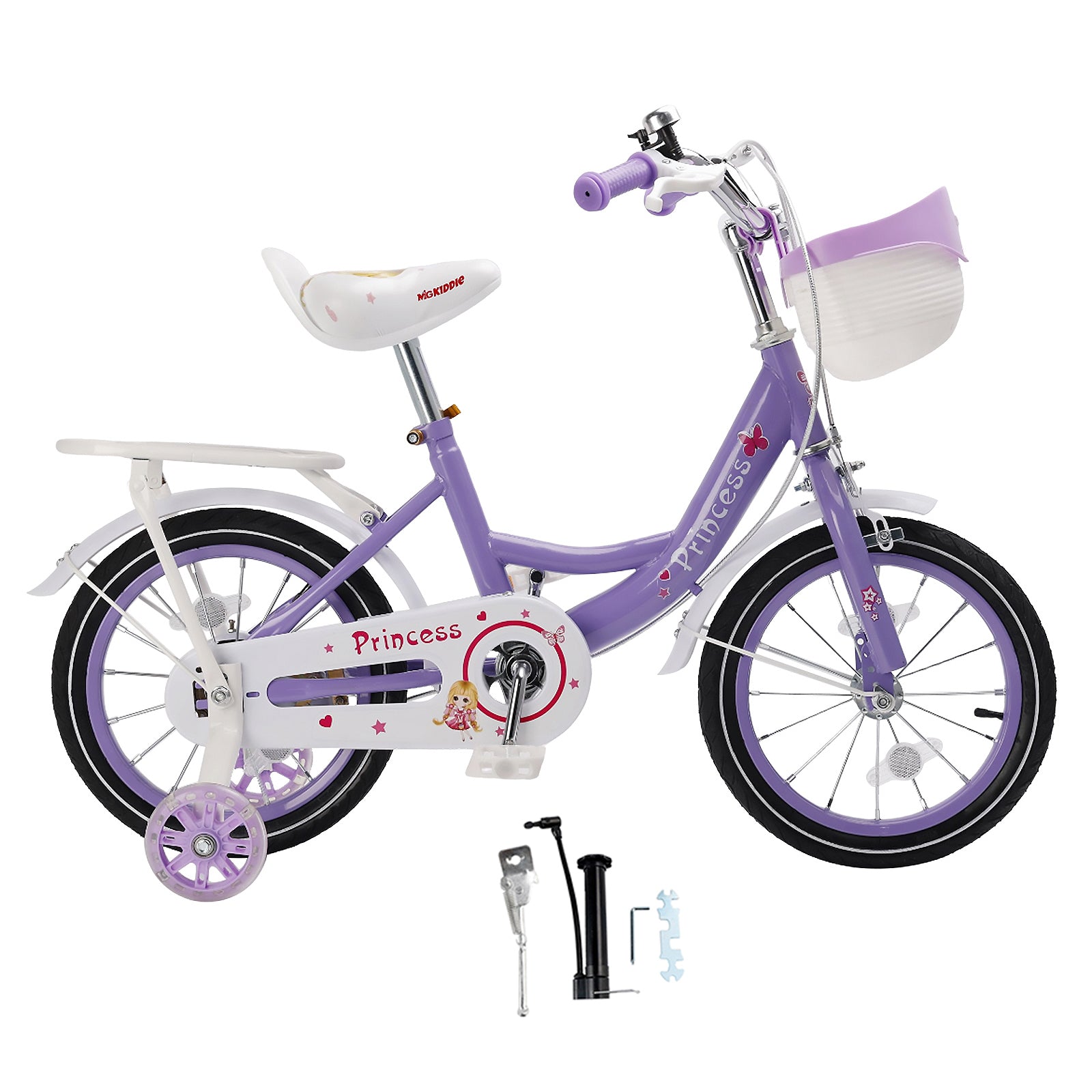 Bicicleta de princesa evolutiva de 18 pulgadas - Manejo ajustable y silla de montar - rosa y morado - Garantía