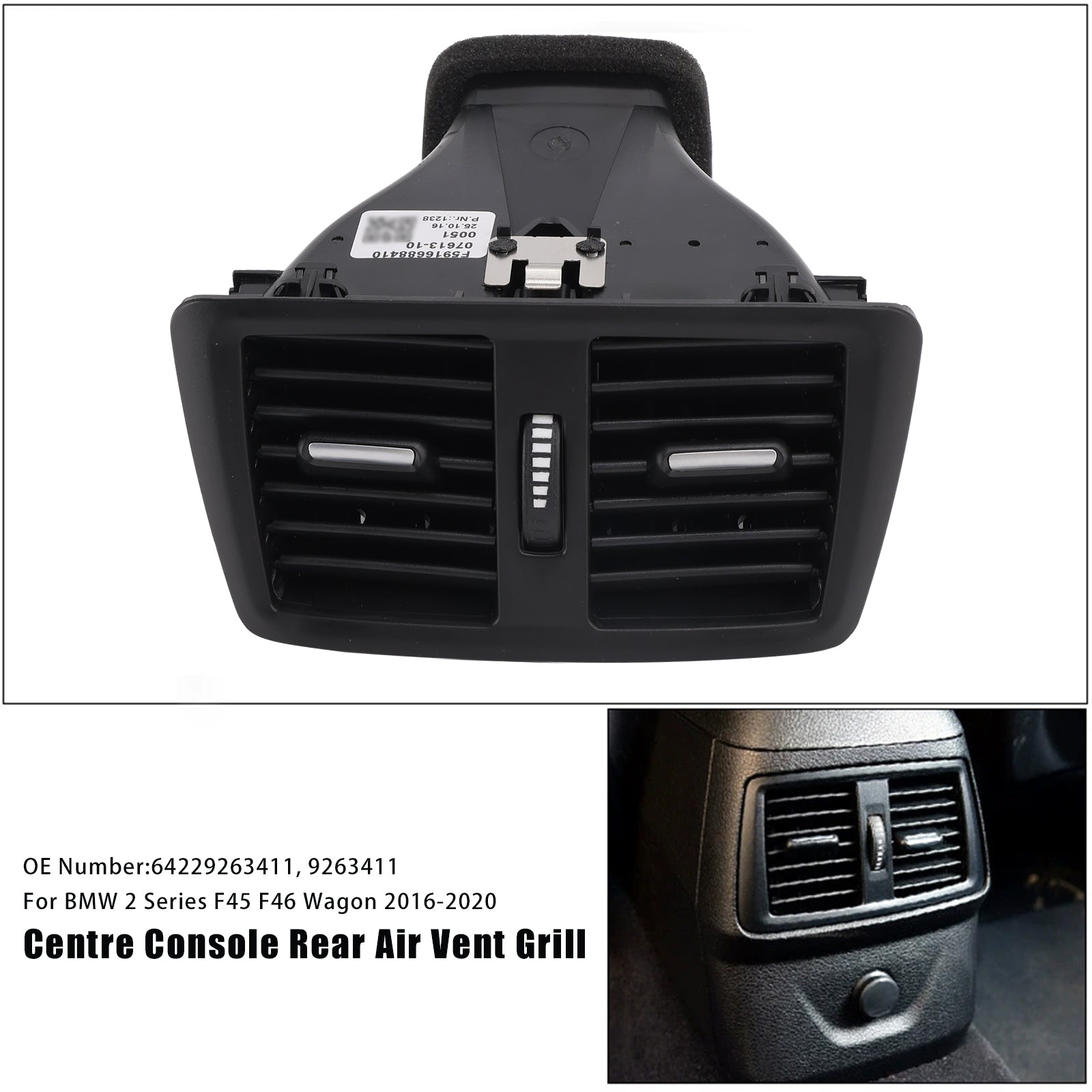 Raster van&Ventilatieopening middenconsole achterin voor BMW 2 Serie F45 F46 Touring (2016-2020) - Onderdeelnummer 9263411