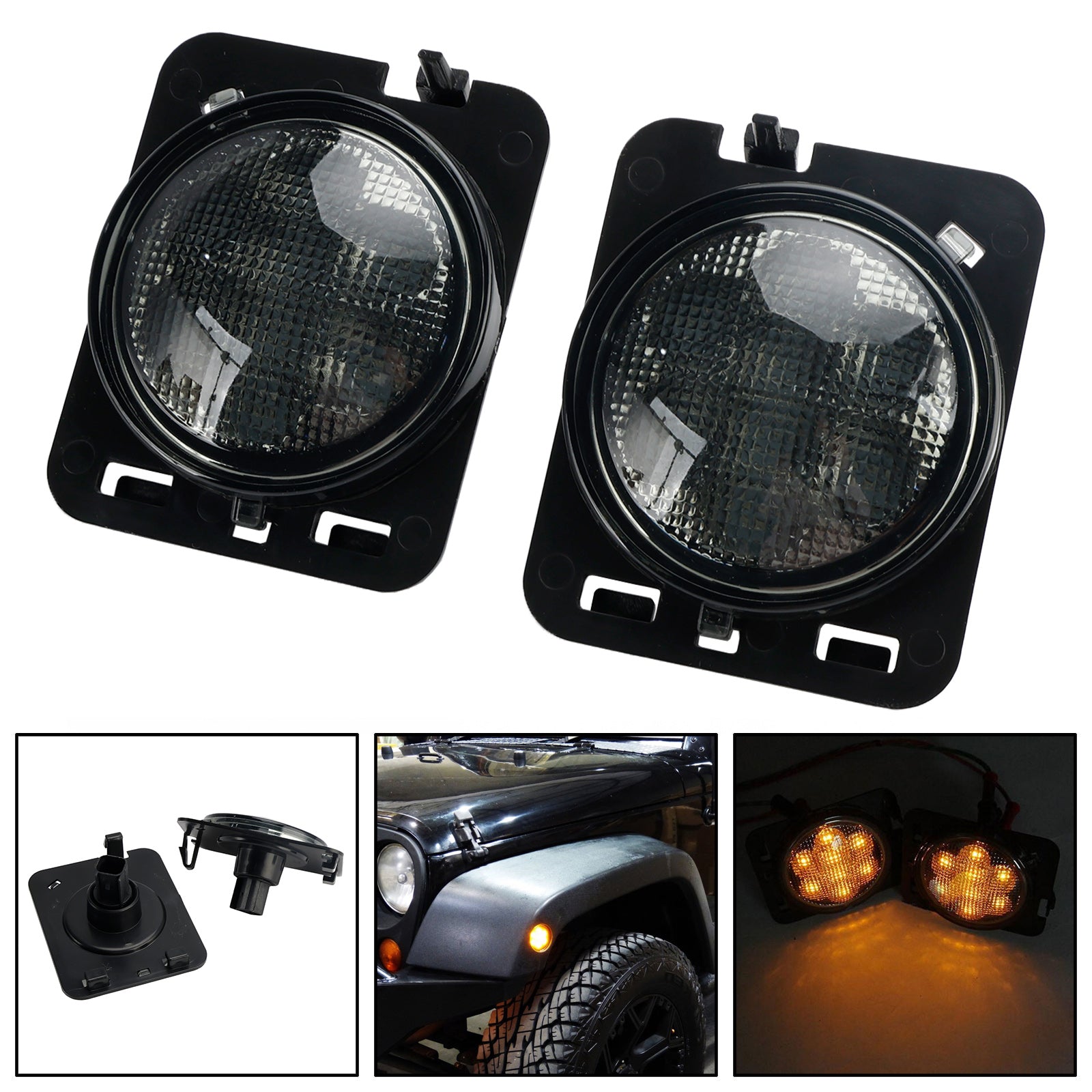 2x guardabarros delantero luz LED de señal de giro marcador lateral de estacionamiento para Wrangler JK 2007-15 genérico