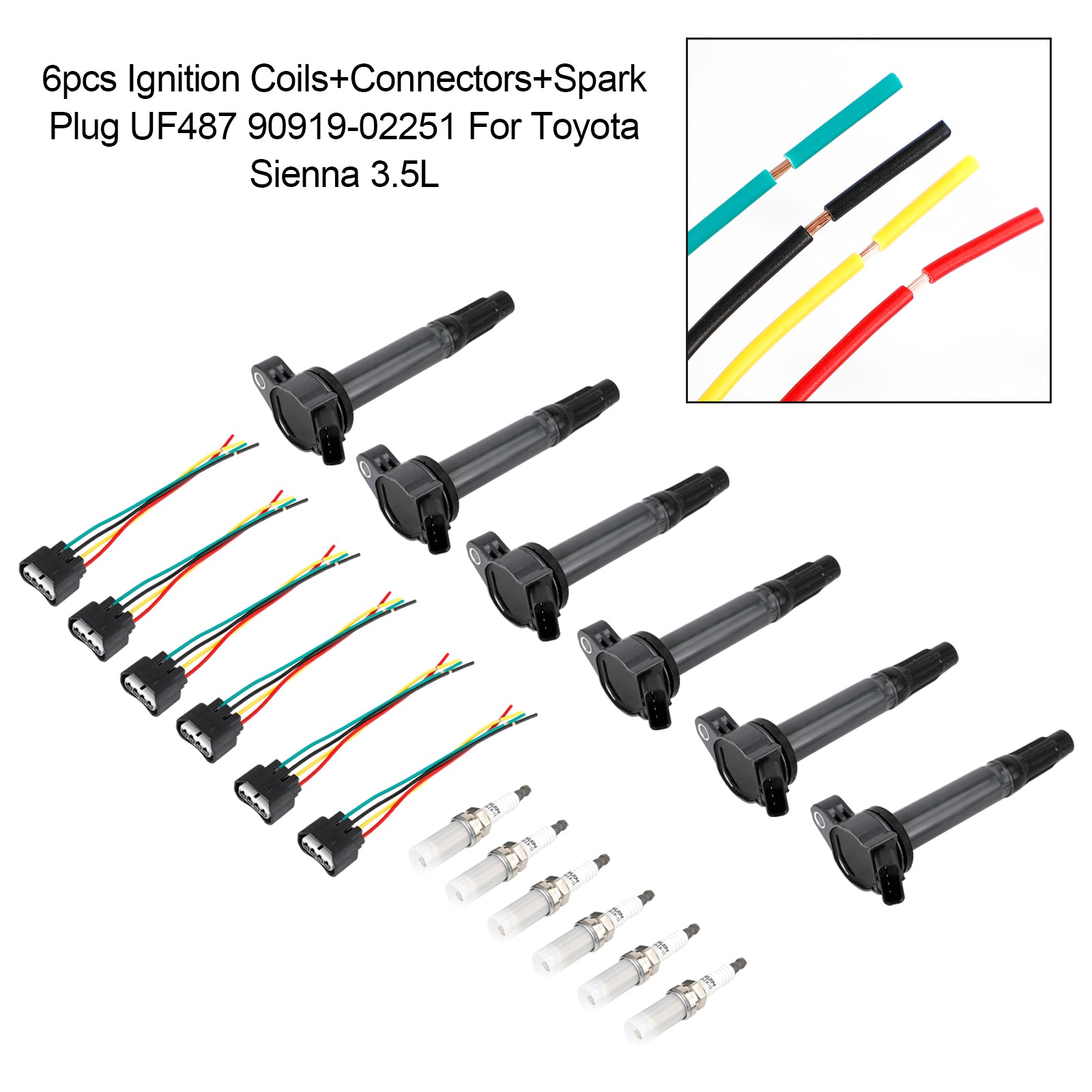 Kit 6 Bobinas de encendido para Lexus RX350 2007-2015 - Incluye conectores y velas - Ref Origin 90919-02251