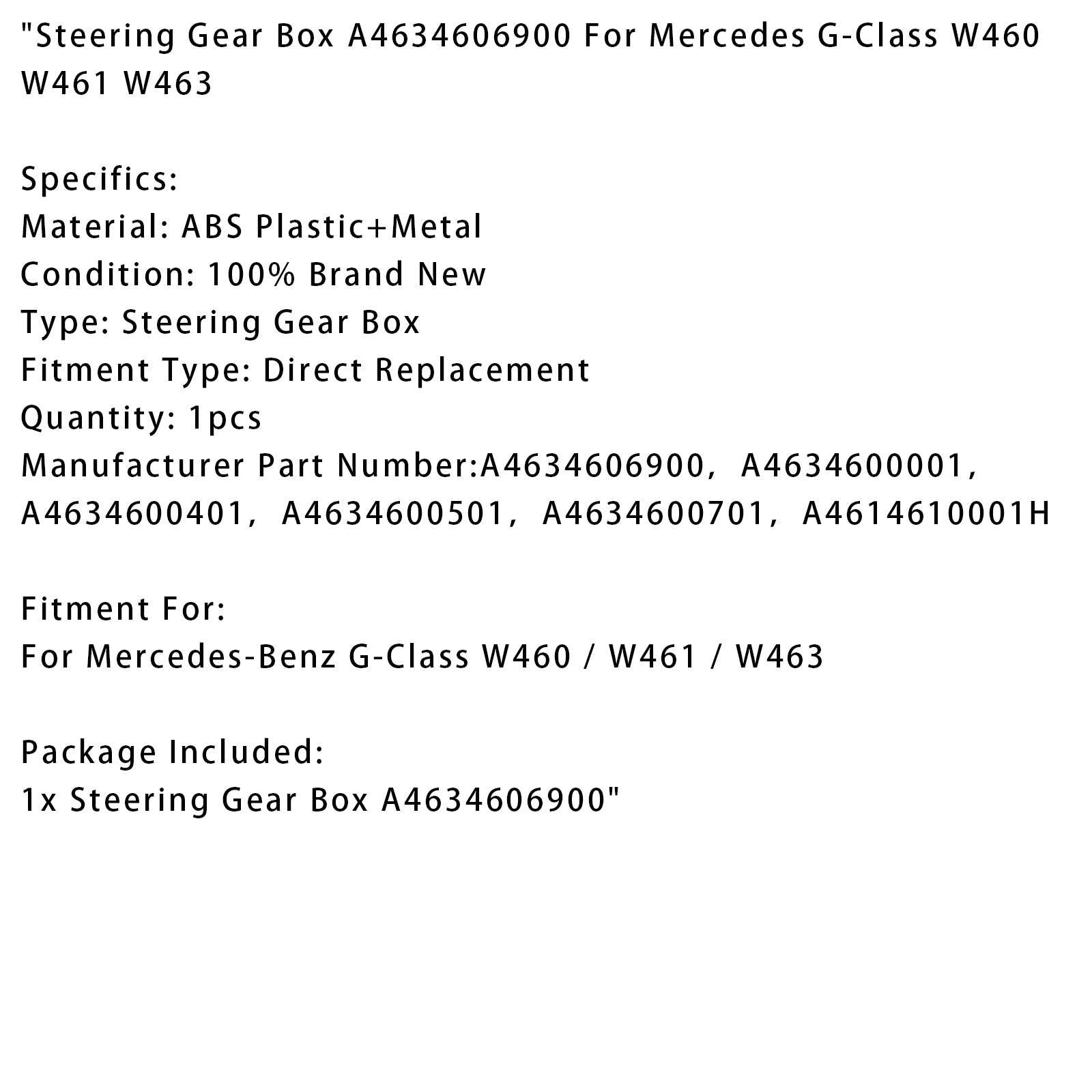 Boîtier de direction pour Mercedes Classe G W460 W461 W463 A4634606900 A4614610001H