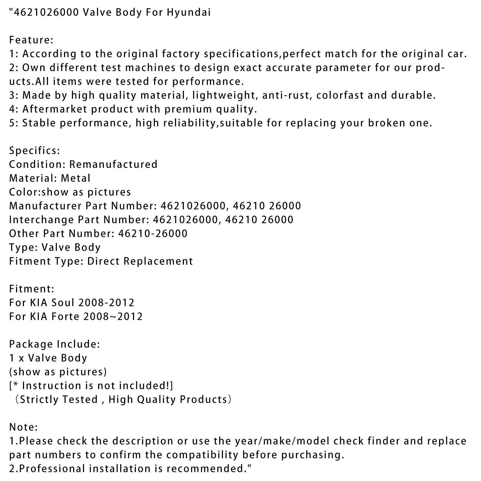 Corps de soupape 4621026000 pour Hyundai