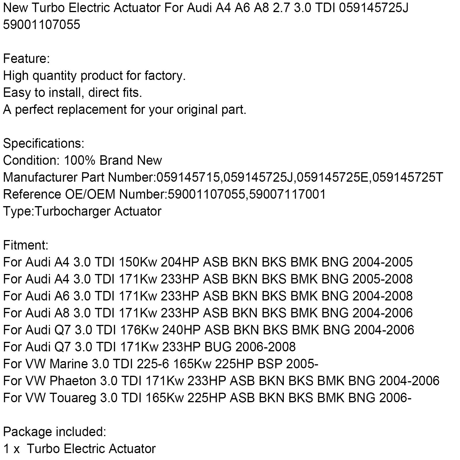 Audi A4 A6 A8 2.7 3.0 TDI nowy elektryczny siłownik Turbo 059145725 059145725j 59001107055 EA0401001 059145728A Fedex Express Generic
