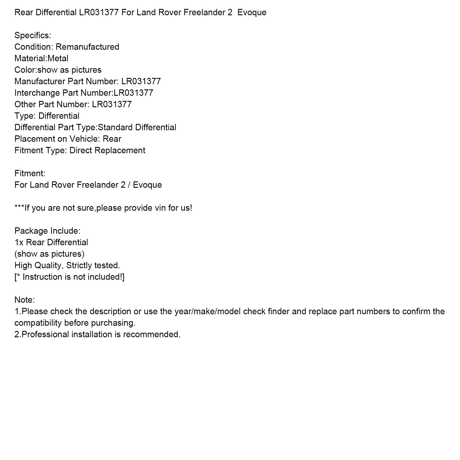 Taka -ero kunnostettu Freelander 2/Evoque - LR031377