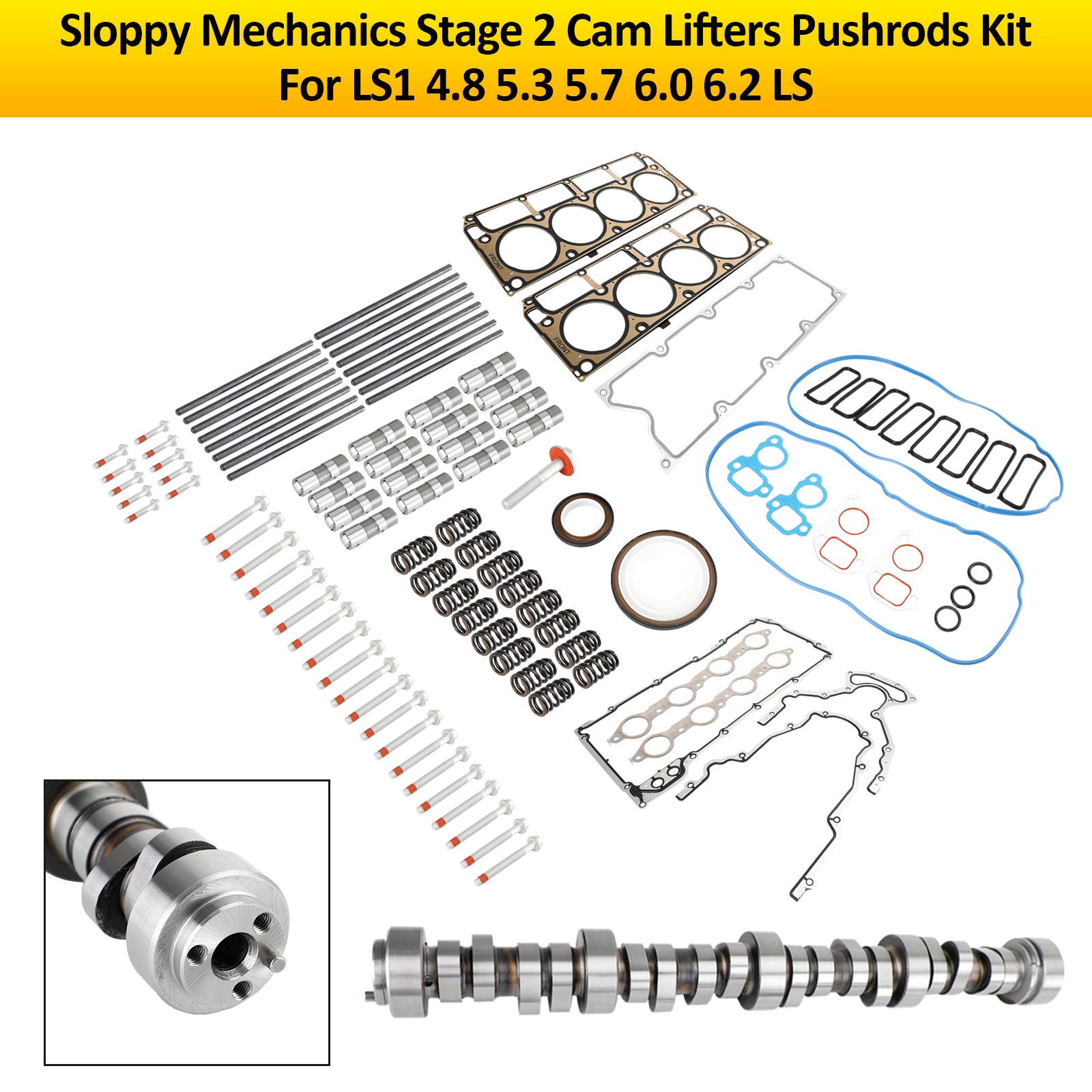 LS1 4.8 5.3 5.7 6.0 6.2 Sloppy Mechanics Stage 2 Cam Lifters Pushrods Kit