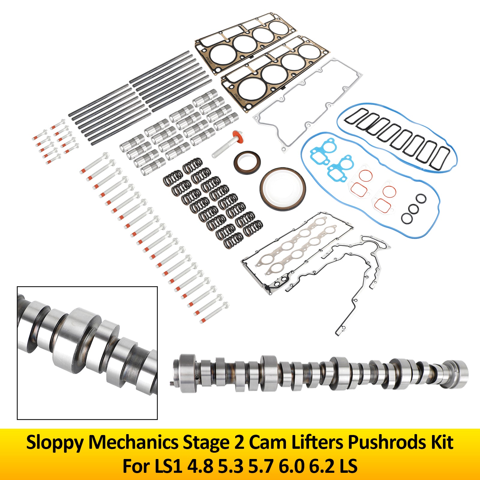 LS1 4.8 5.3 5.7 6.0 6.2 Sloppy Mechanics Stage 2 Cam Lifters Pushrods Kit