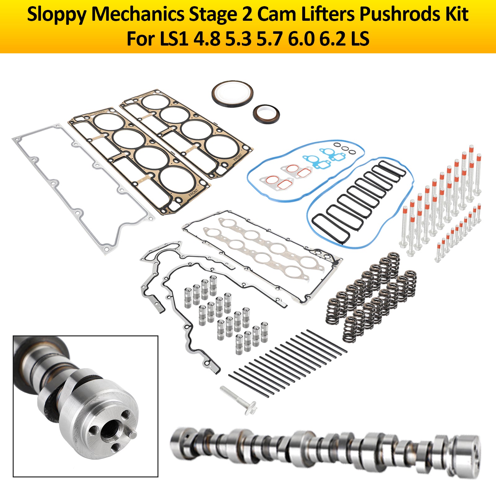 LS1 4.8 5.3 5.7 6.0 6.2 Sloppy Mechanics Stage 2 Cam Lifters Pushrods Kit