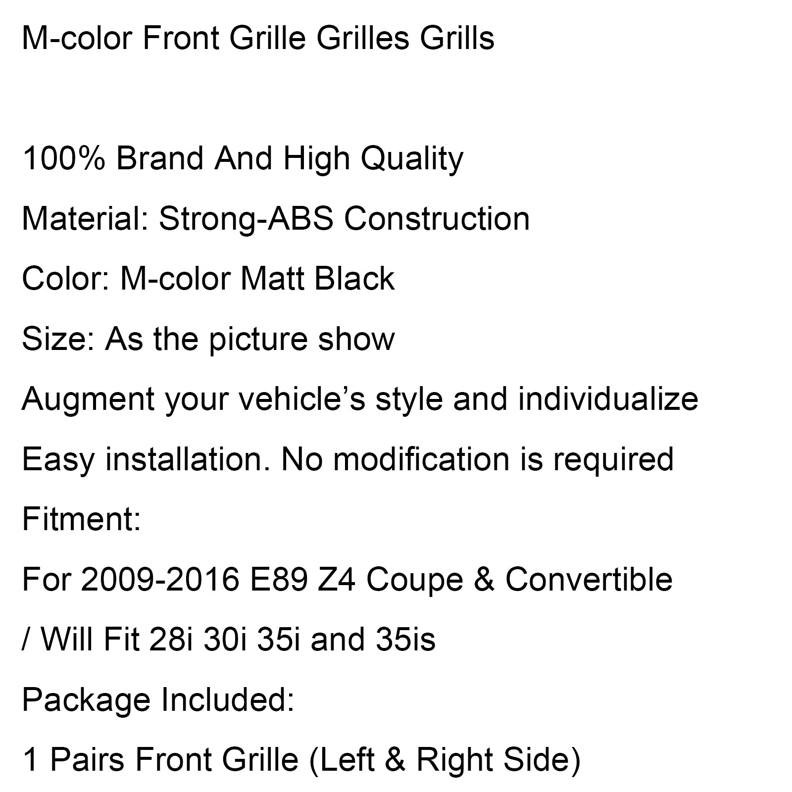 Calandre avant noire mate 2 pièces pour coupé et cabriolet E89 Z4 2009-2016/TIR TIRA 28I 30I 35I ET 35IS