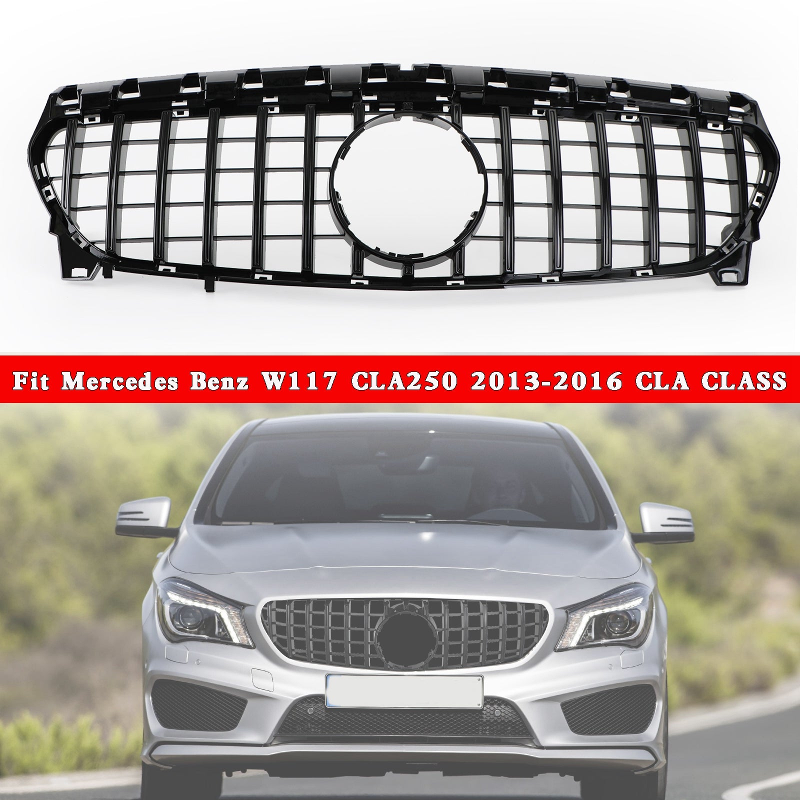 Mercedes-Benz CLA-klasse W117 C117 2013-2019 GT Vervangende zwarte voorgrille met embleem