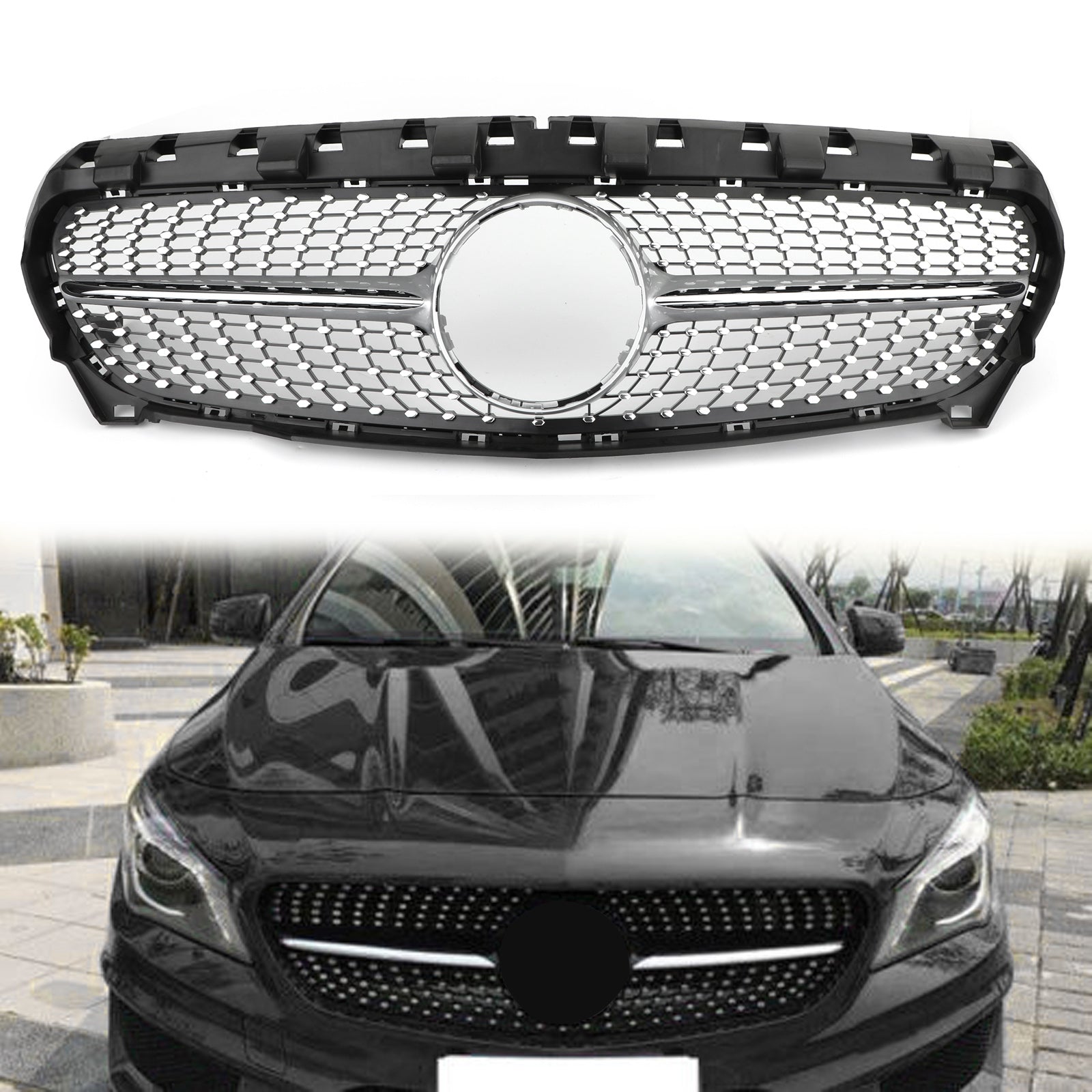 Grille de Remplacement Argentée pour Mercedes-Benz R117 W117 CLA250 2013-2016