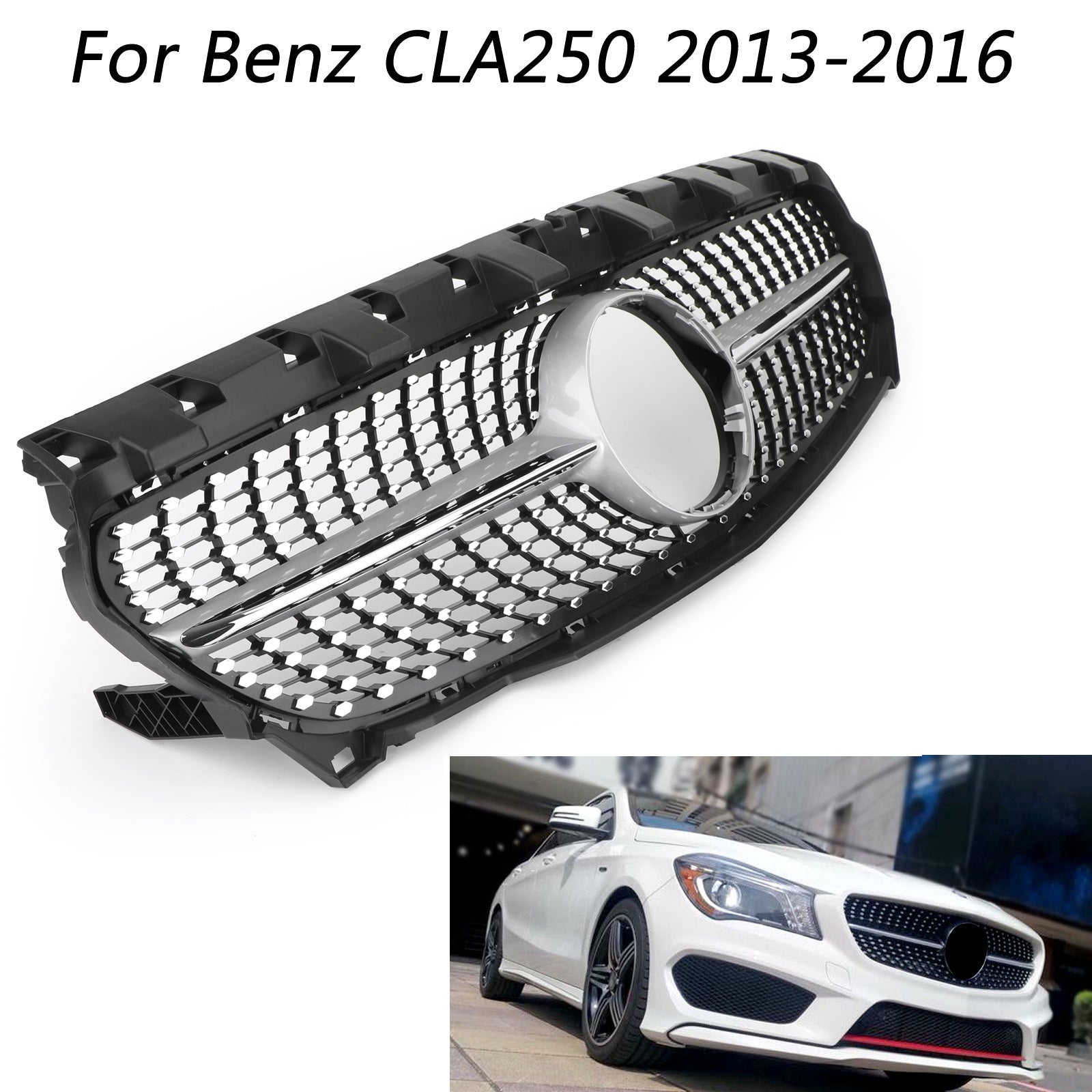 Grille de Remplacement Argentée pour Mercedes-Benz R117 W117 CLA250 2013-2016