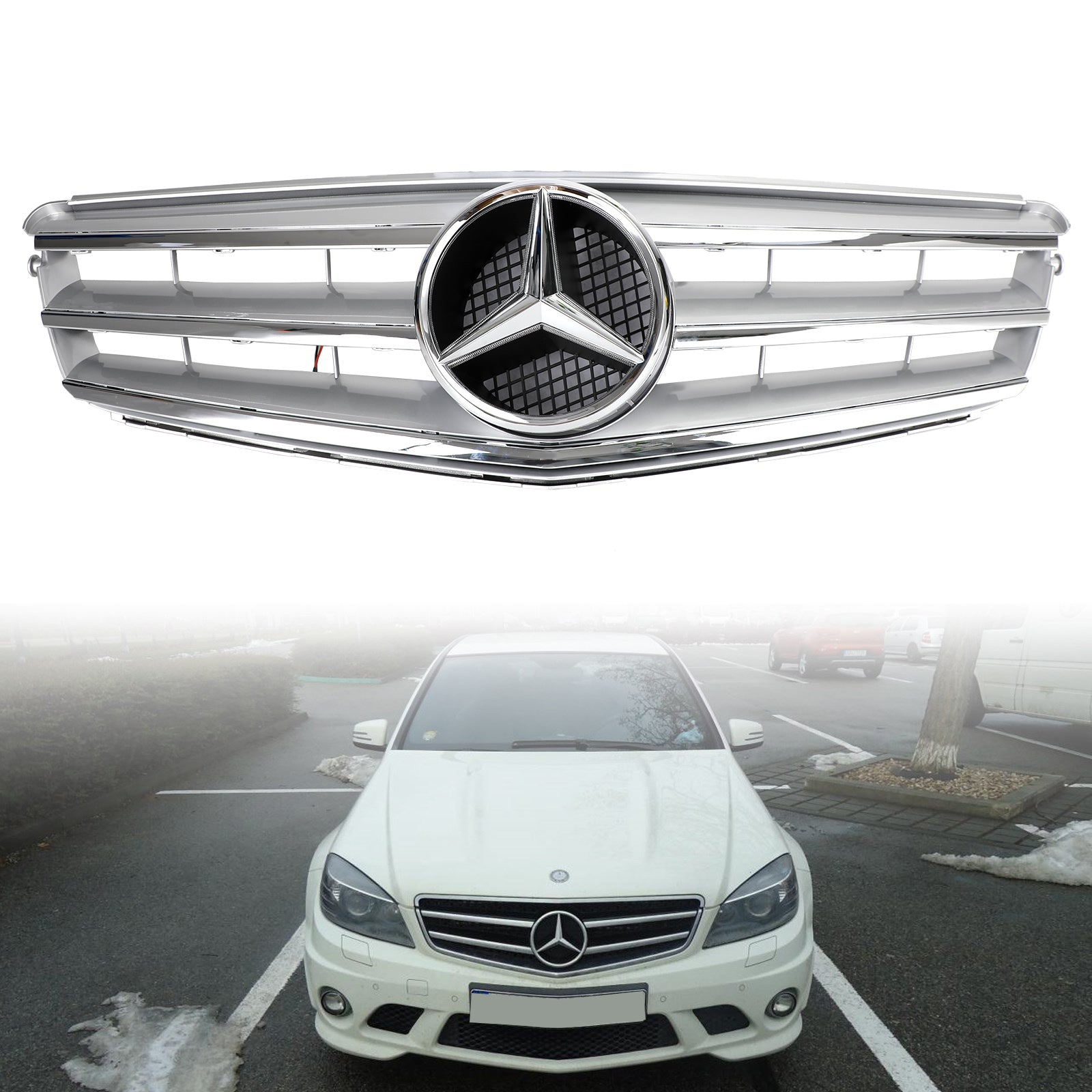 Griglia anteriore LED cromata nera per Mercedes-Benz Classe C W204 C300 C350 2008-2014