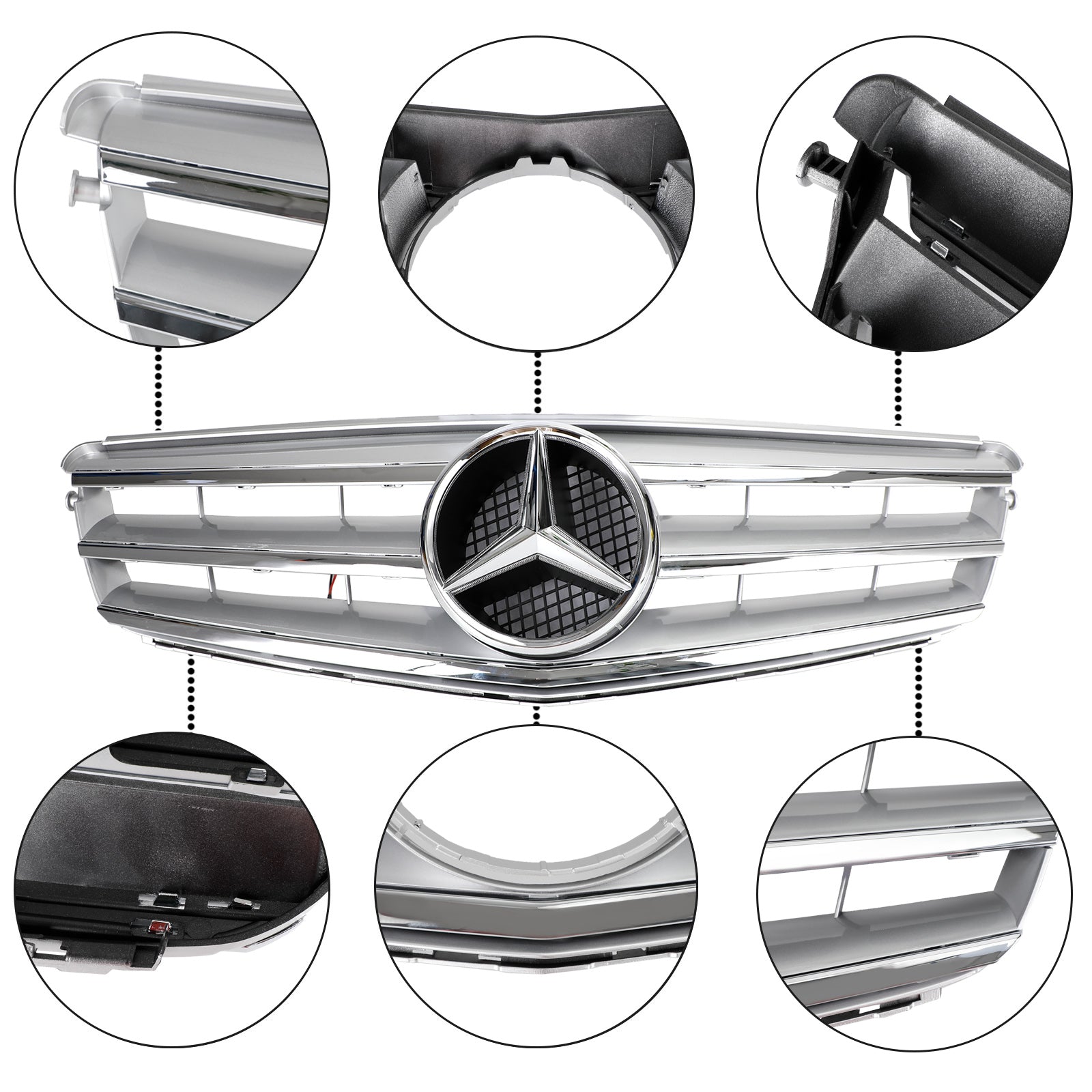 Parrilla frontal LED cromada negra para Mercedes-Benz Clase C W204 C300 C350 2008-2014