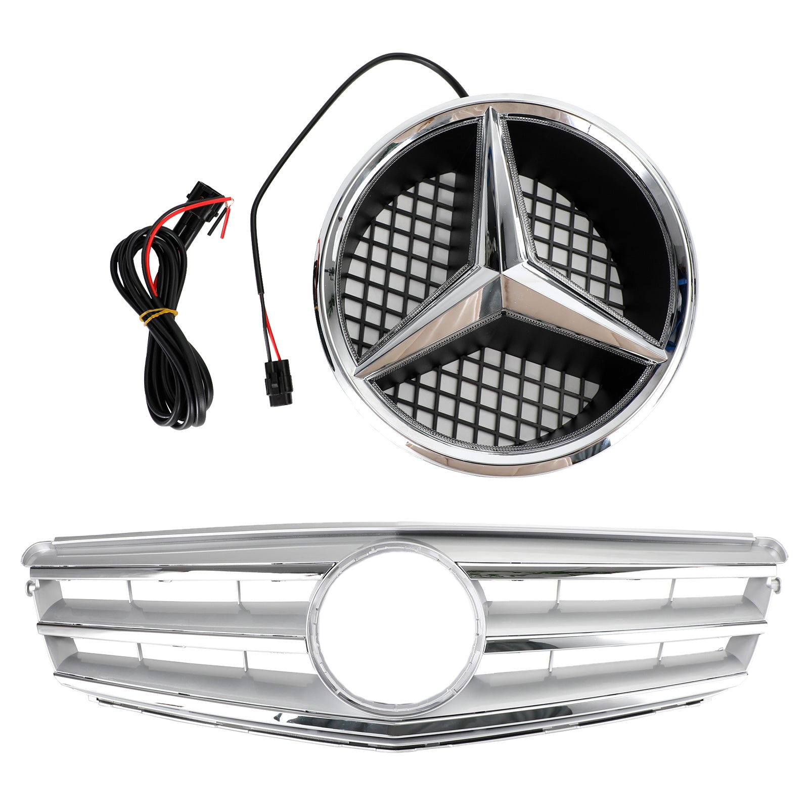 Griglia centrale con LED per Mercedes-Benz Classe C W204 2008-2014 - Finitura argento