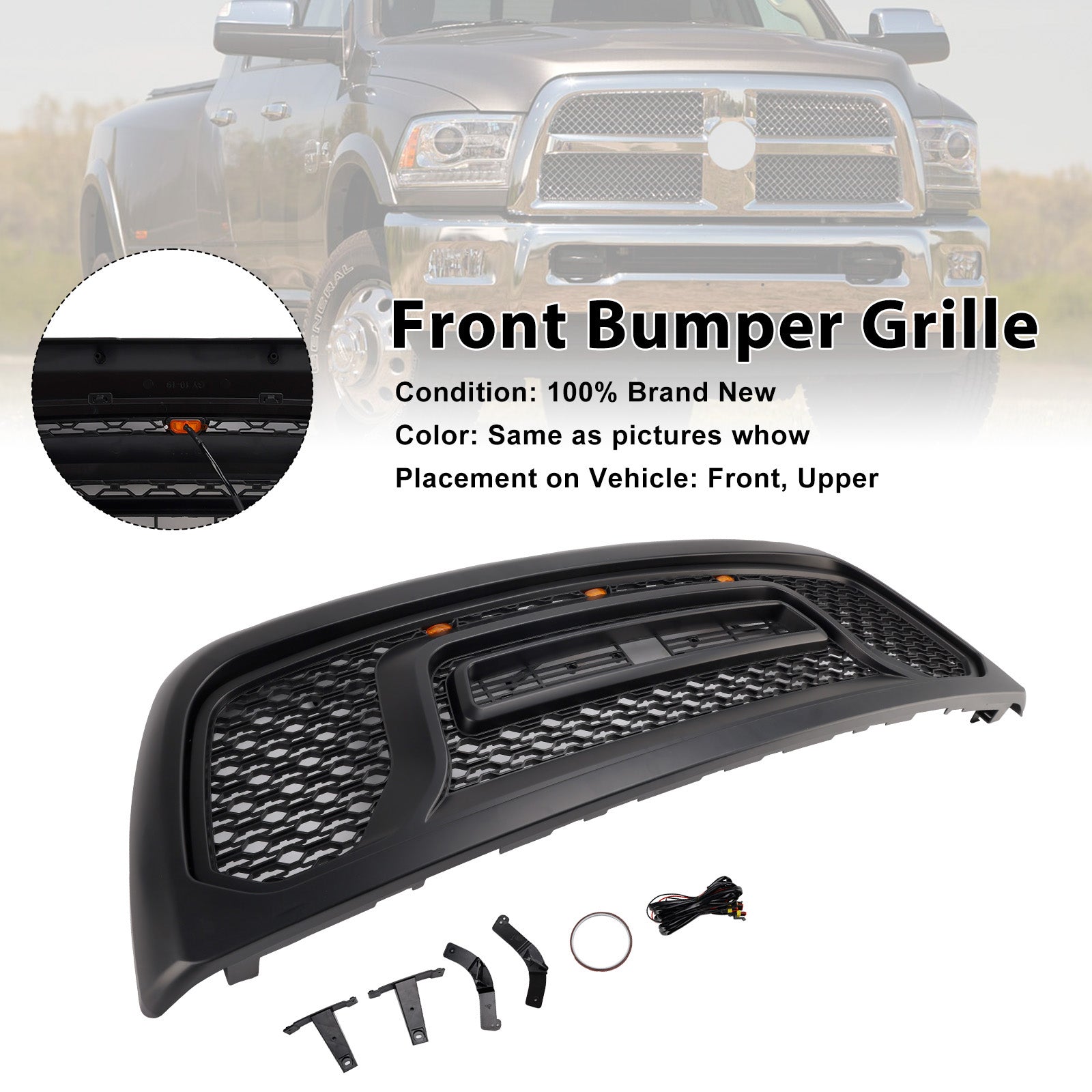 Calandre de pare-chocs avant avec éclairage LED pour Dodge Ram 2500/3500 Laramie Limited (2010-2018)