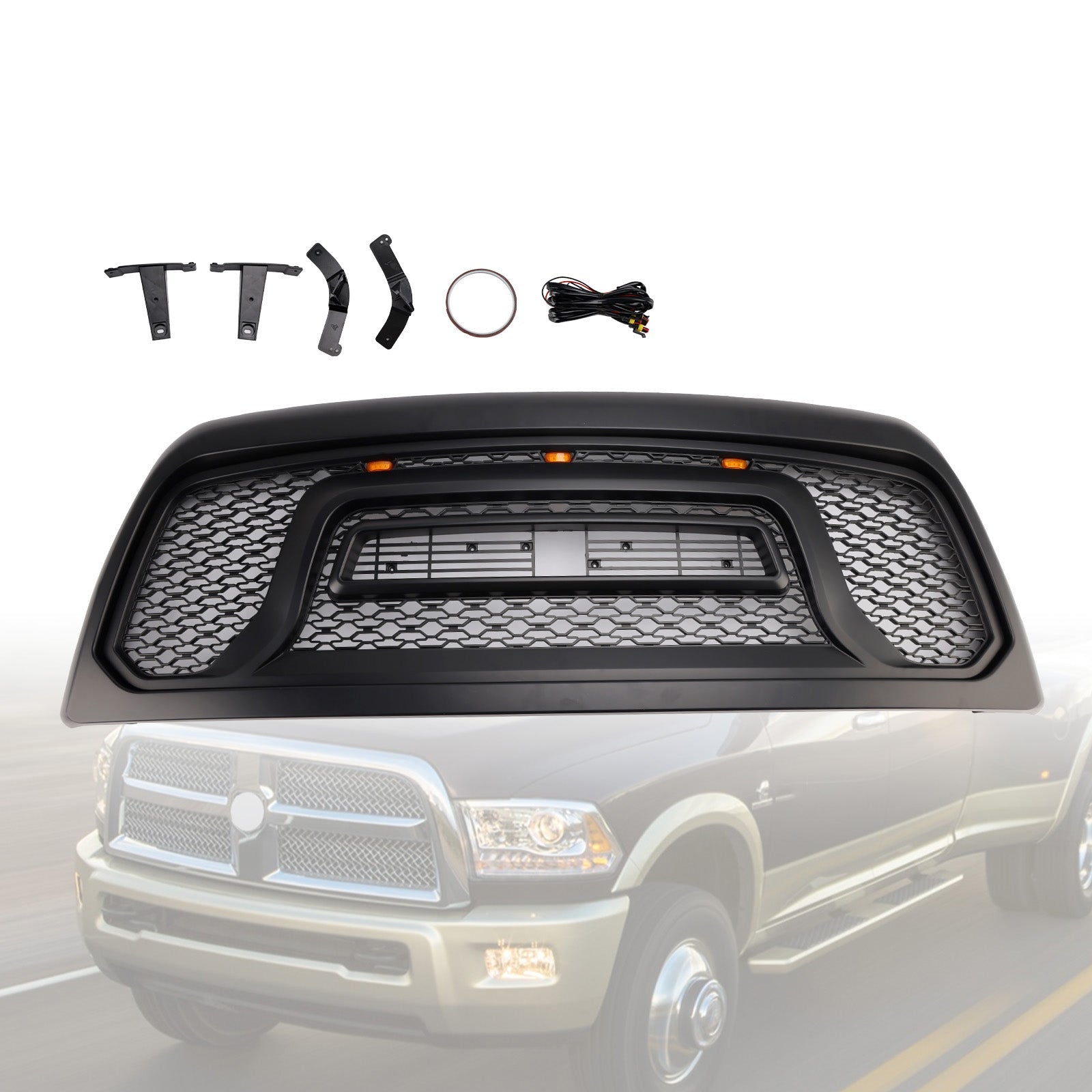 Calandre de pare-chocs avant avec éclairage LED pour Dodge Ram 2500/3500 Laramie Limited (2010-2018)