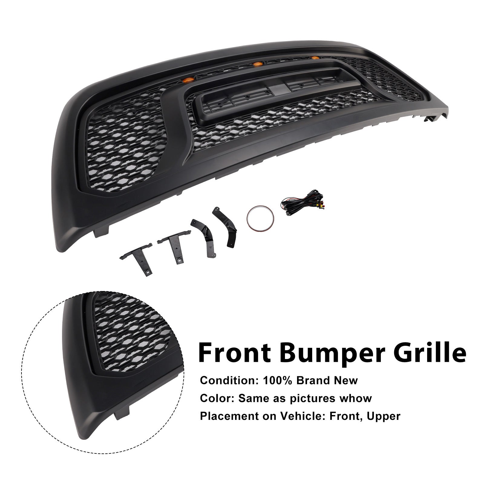 Calandre de pare-chocs avant avec éclairage LED pour Dodge Ram 2500/3500 Laramie Limited (2010-2018)