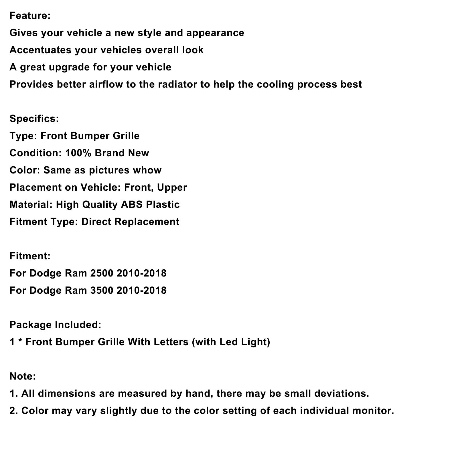 Sprednja maska ​​odbijača z LED osvetlitvijo za Dodge Ram 2500/3500 Laramie Limited (2010-2018)