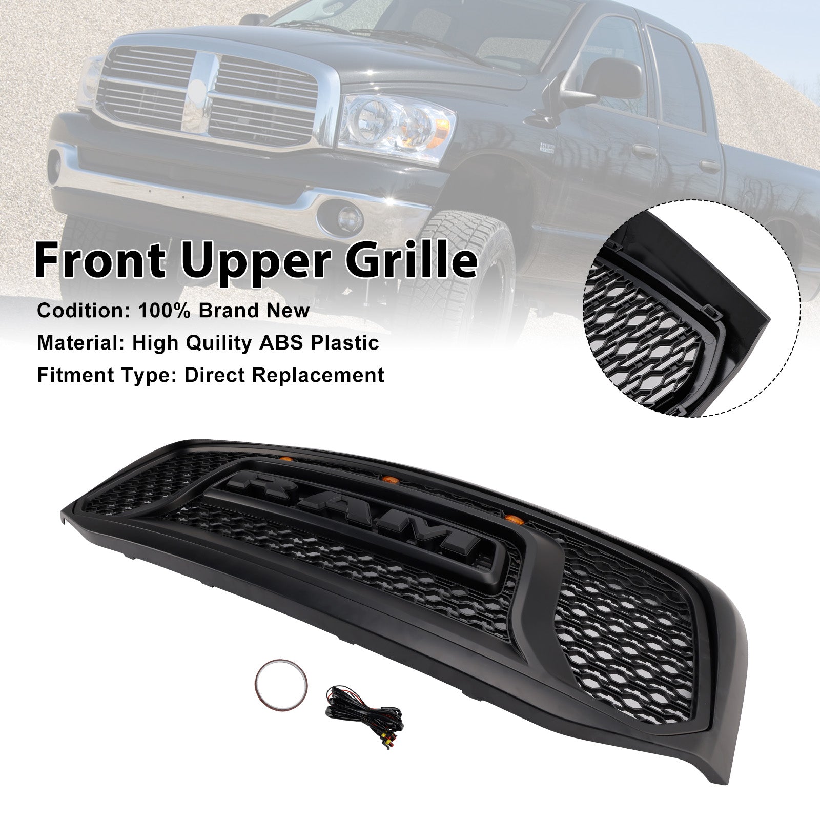 Griglia paraurti anteriore compatibile con Dodge RAM 1500 (2006-2008) e RAM 2500/3500 (2006-2009)