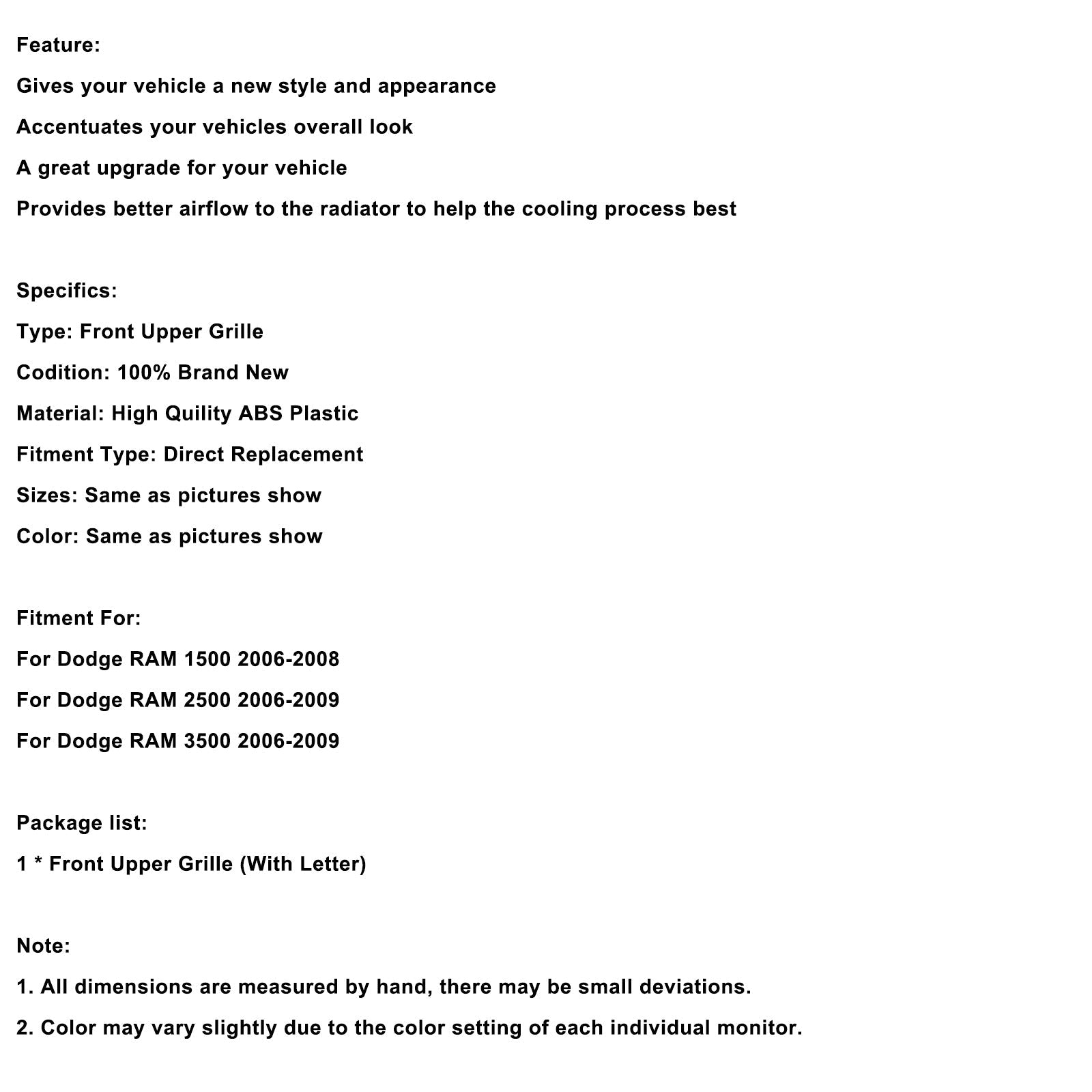 Griglia paraurti anteriore per Dodge RAM 1500 (2006-2008)