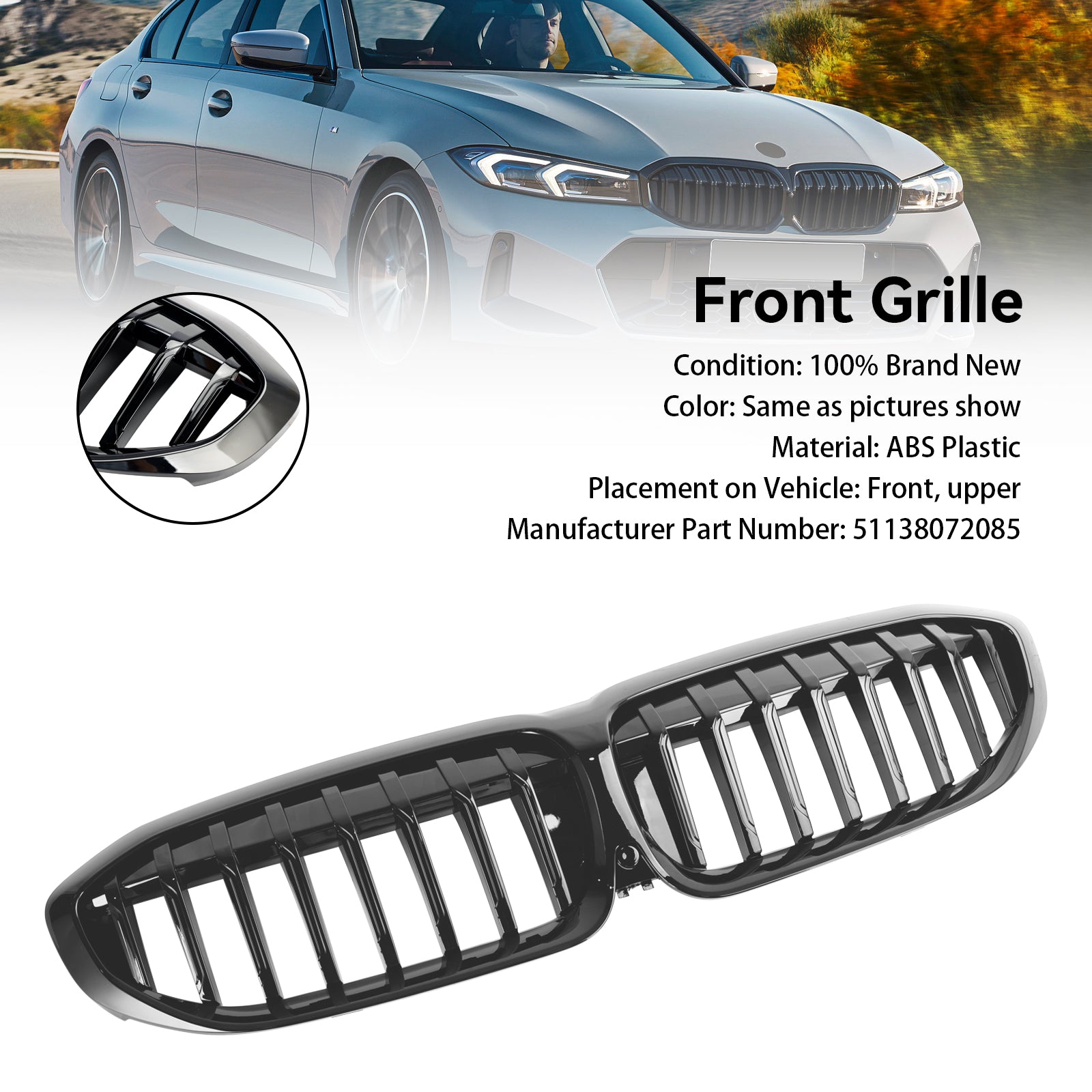 3 Series G20 2019-2020 Grille de rechange pour calandre BMW Noir brillant 51138072085 Générique