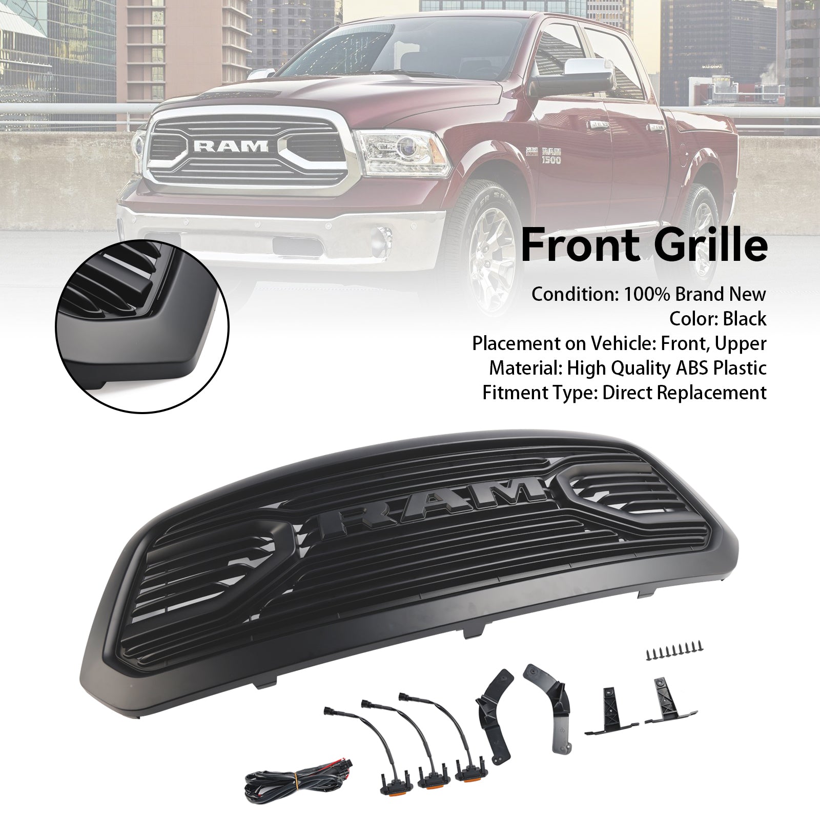 Big Horn Black Big High Bumper Grid voor Dodge Ram 1500 2013-2018