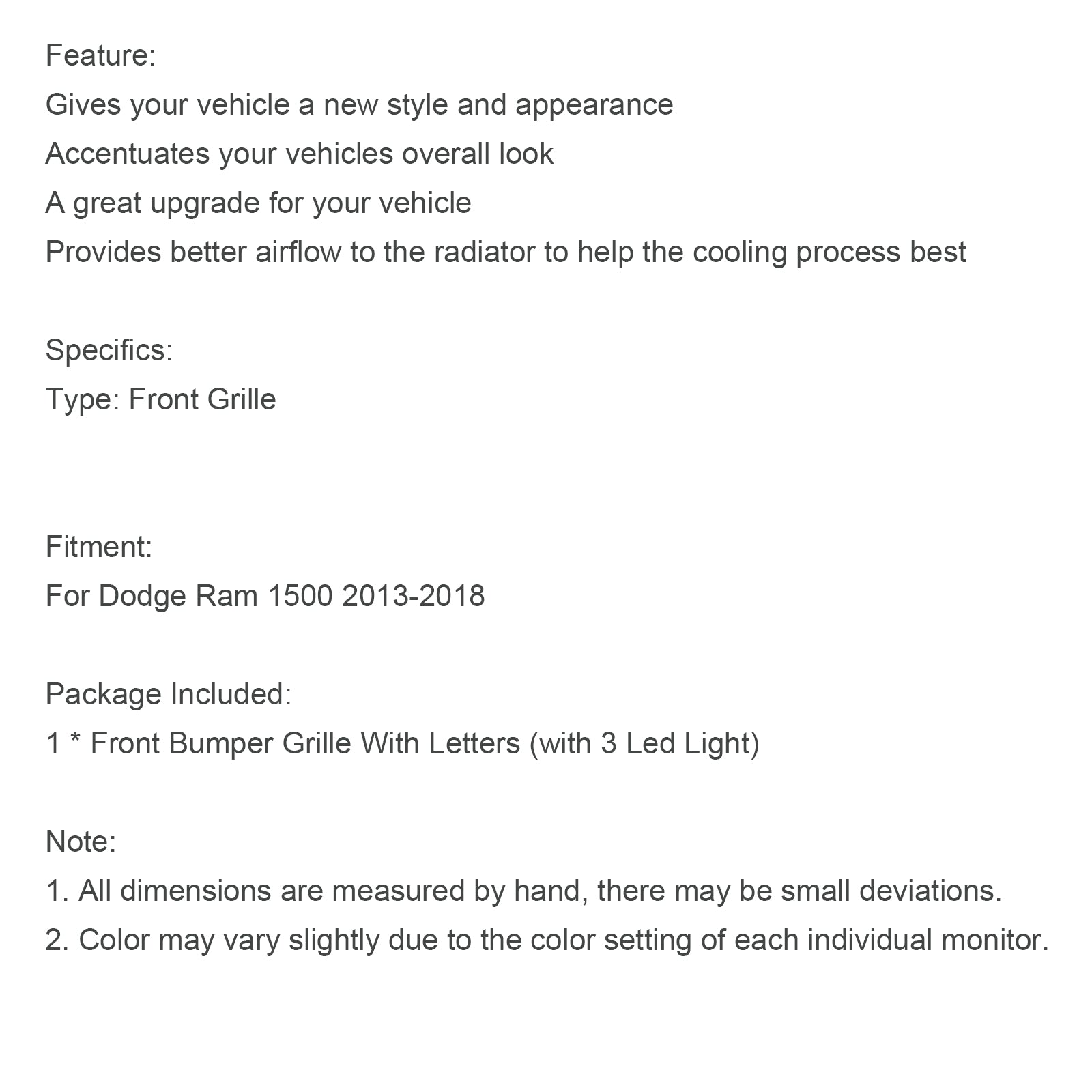 Big Horn Black Big High Bumper Grid voor Dodge Ram 1500 2013-2018