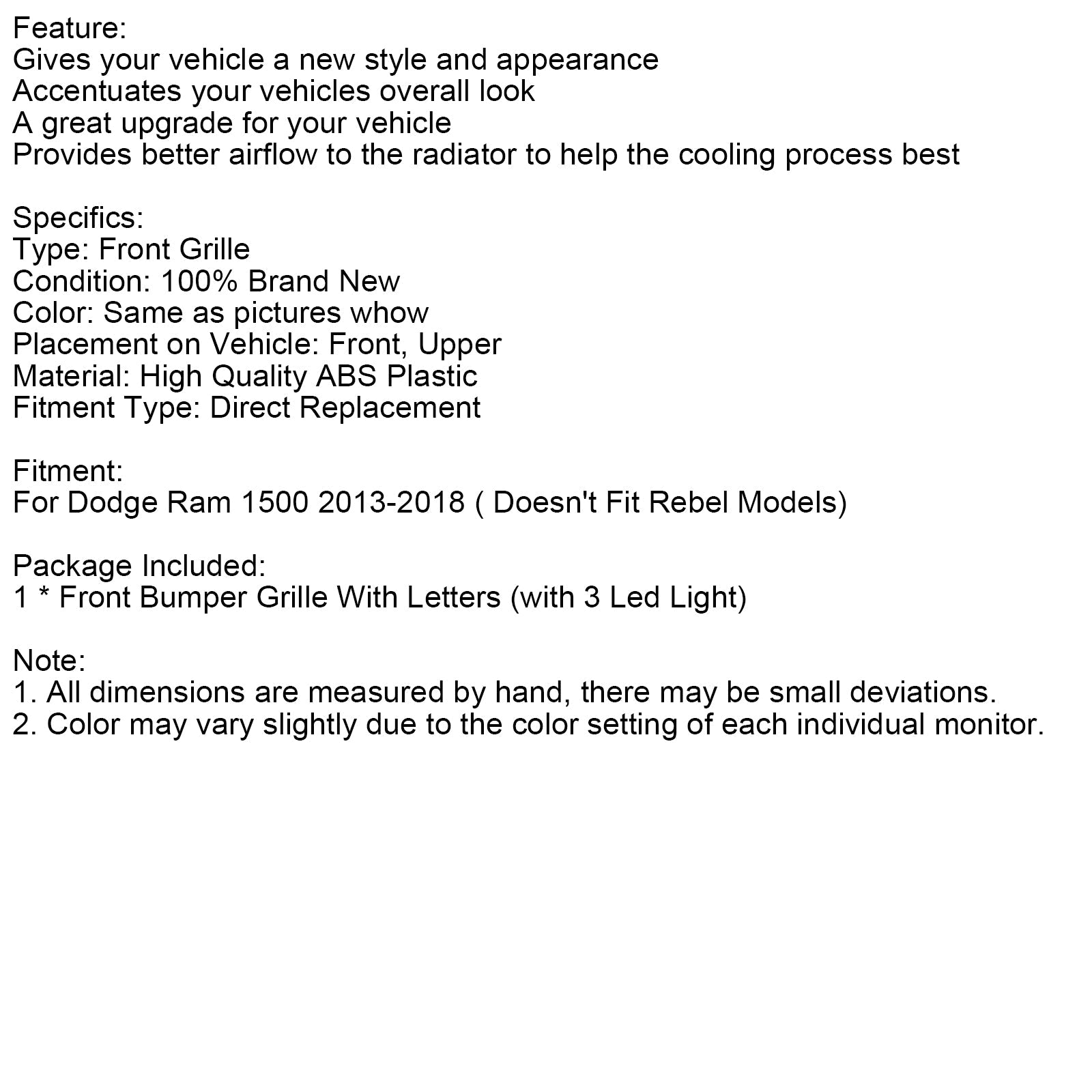 Musta Big Horn -tyylinen etupuskurin maski Dodge Ram 1500:een (2013-2018).