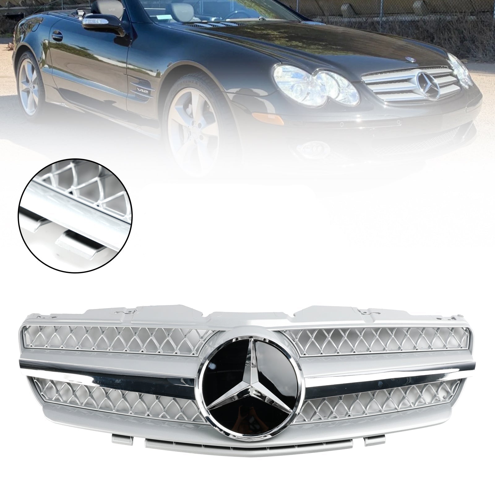 1 evä etupuskurin yläsäleikkö Mercedes R230 SL500 SL600 2003-2006
