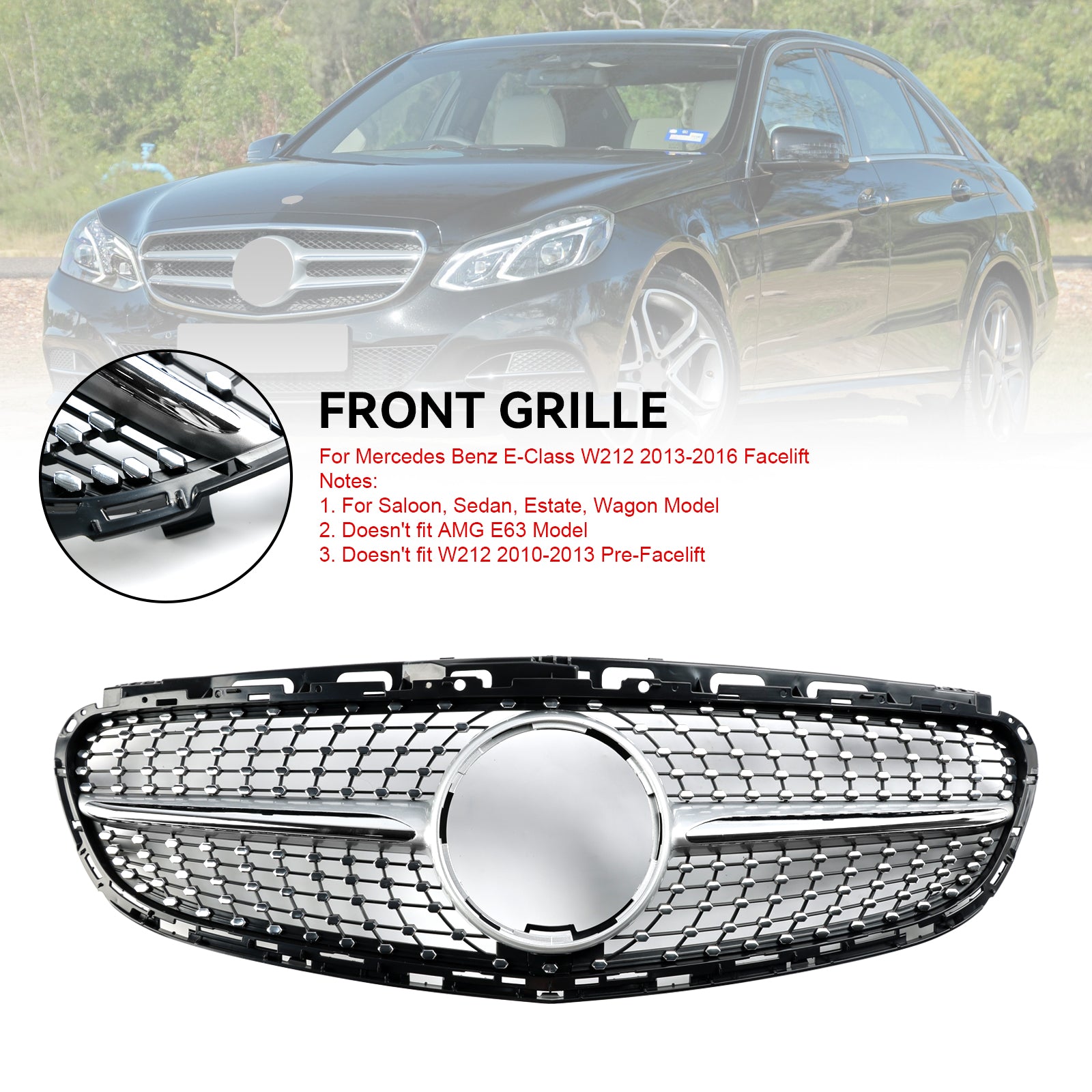 Diamantvormige grille voor de voorbumper van de Mercedes E-Klasse W212 Facelift 2013-2016