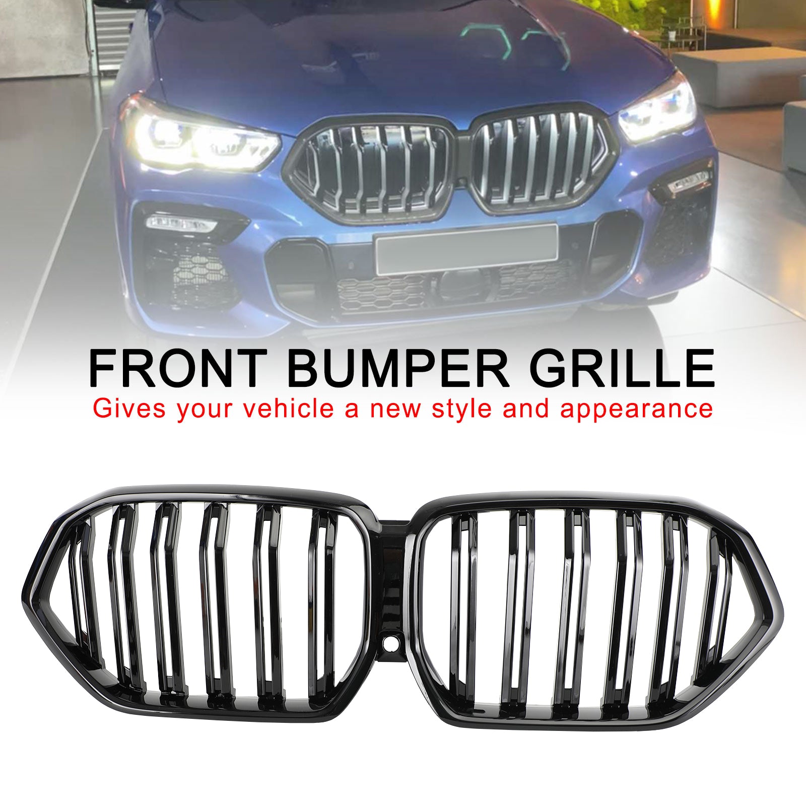 2020-2022 BMW X6 G06 M50i con griglia paraurti anteriore nera con foro per fotocamera