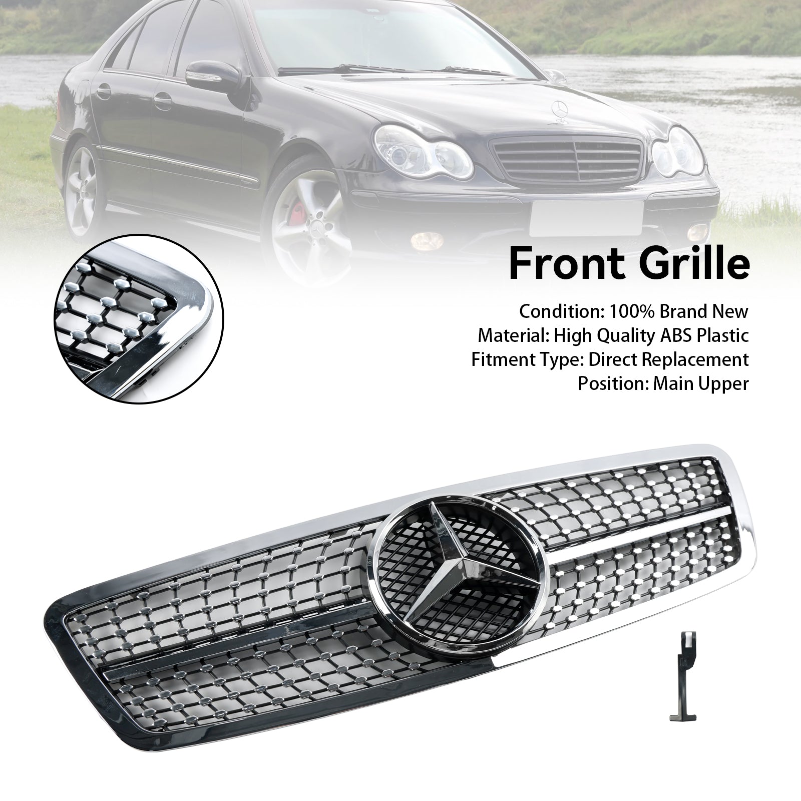 Grille de calandre de pare-chocs avant pour Mercedes W203 C230 C320 C240 2001-2007