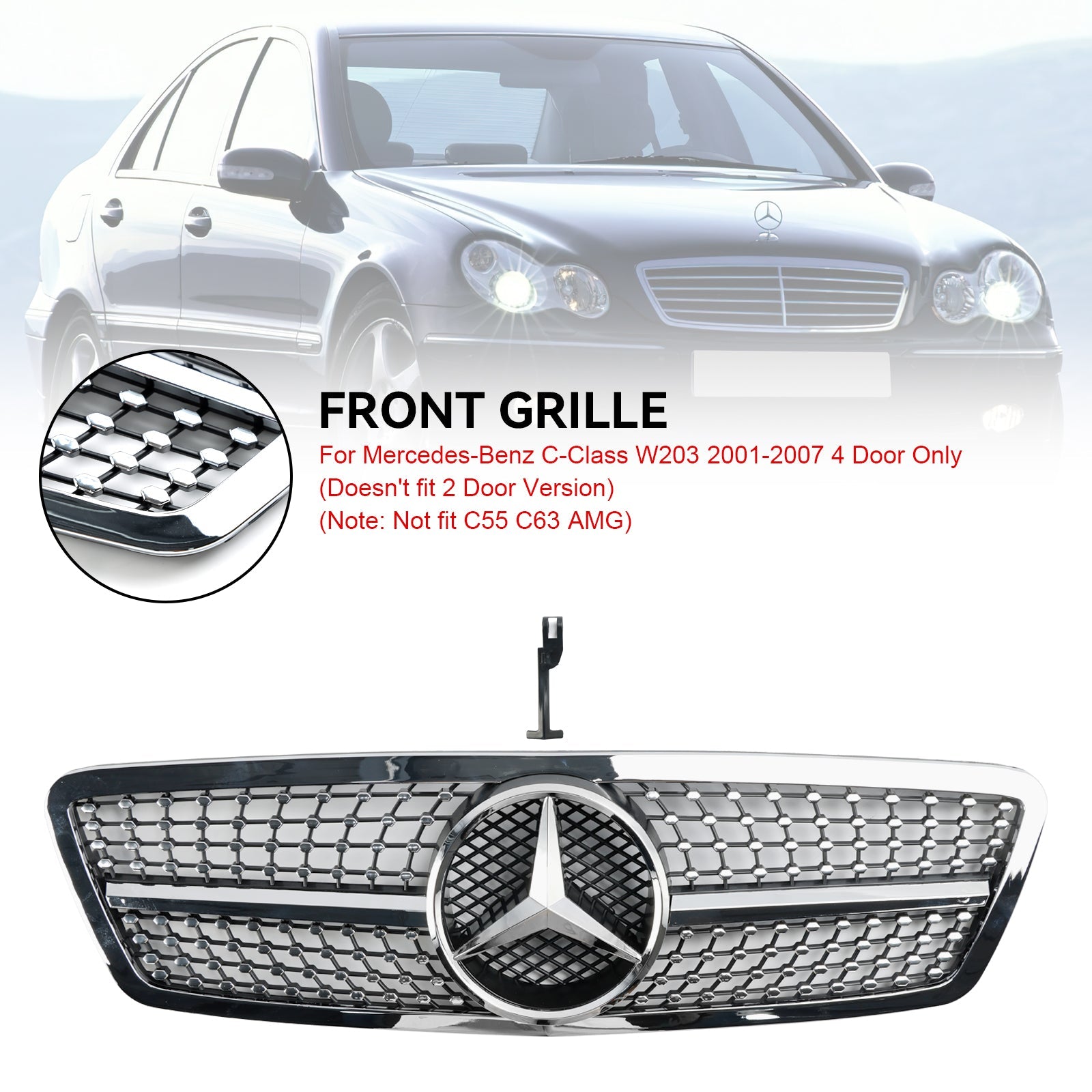 Grille de calandre de pare-chocs avant pour Mercedes W203 C230 C320 C240 2001-2007