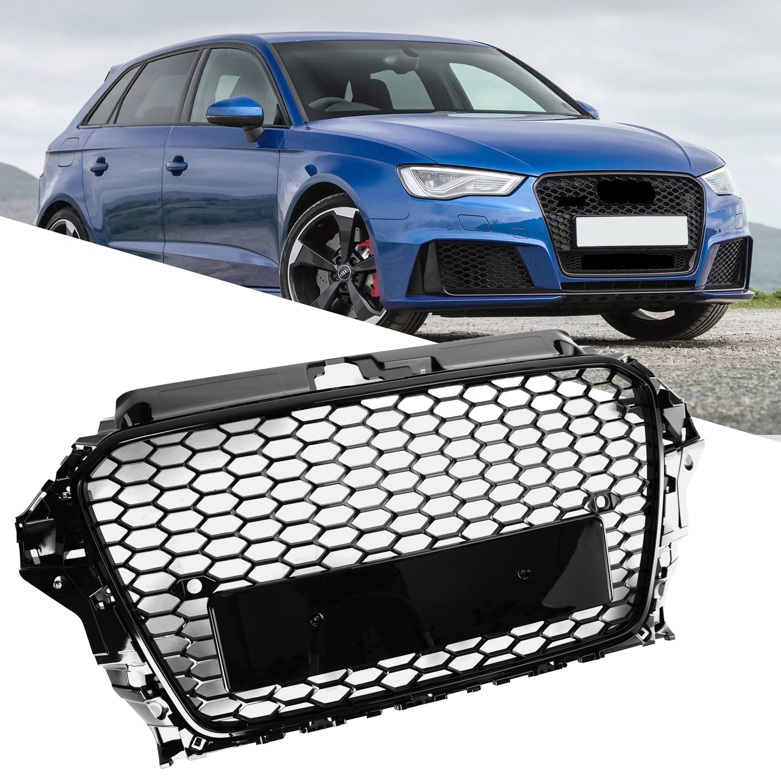 2013-2016 Audi A3 S3 RS3 Style Sprednji pokrov Henycomb Rešetka odbijača Črna
