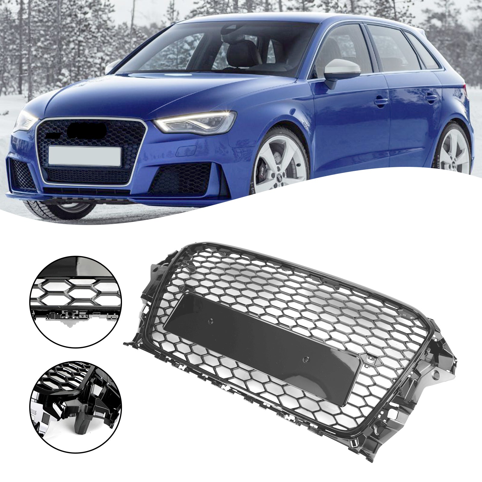 2013-2016 Audi A3 S3 RS3 Style Sprednji pokrov Henycomb Rešetka odbijača Črna