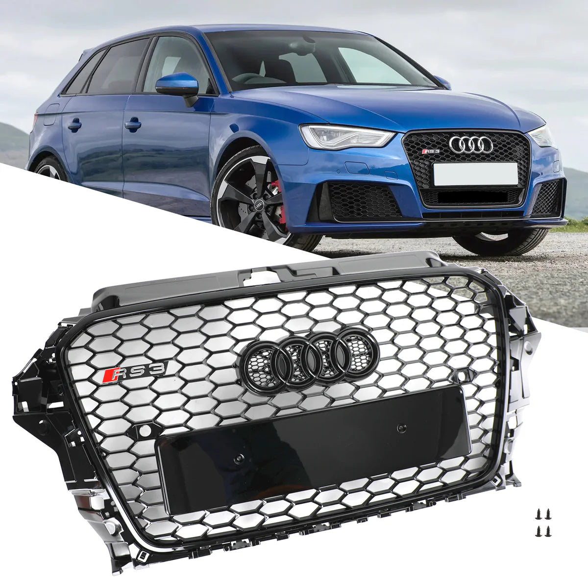 RS3 Style Audi A3 S3 2013-2016 Capot avant Henycomb Grille de pare-chocs Noir